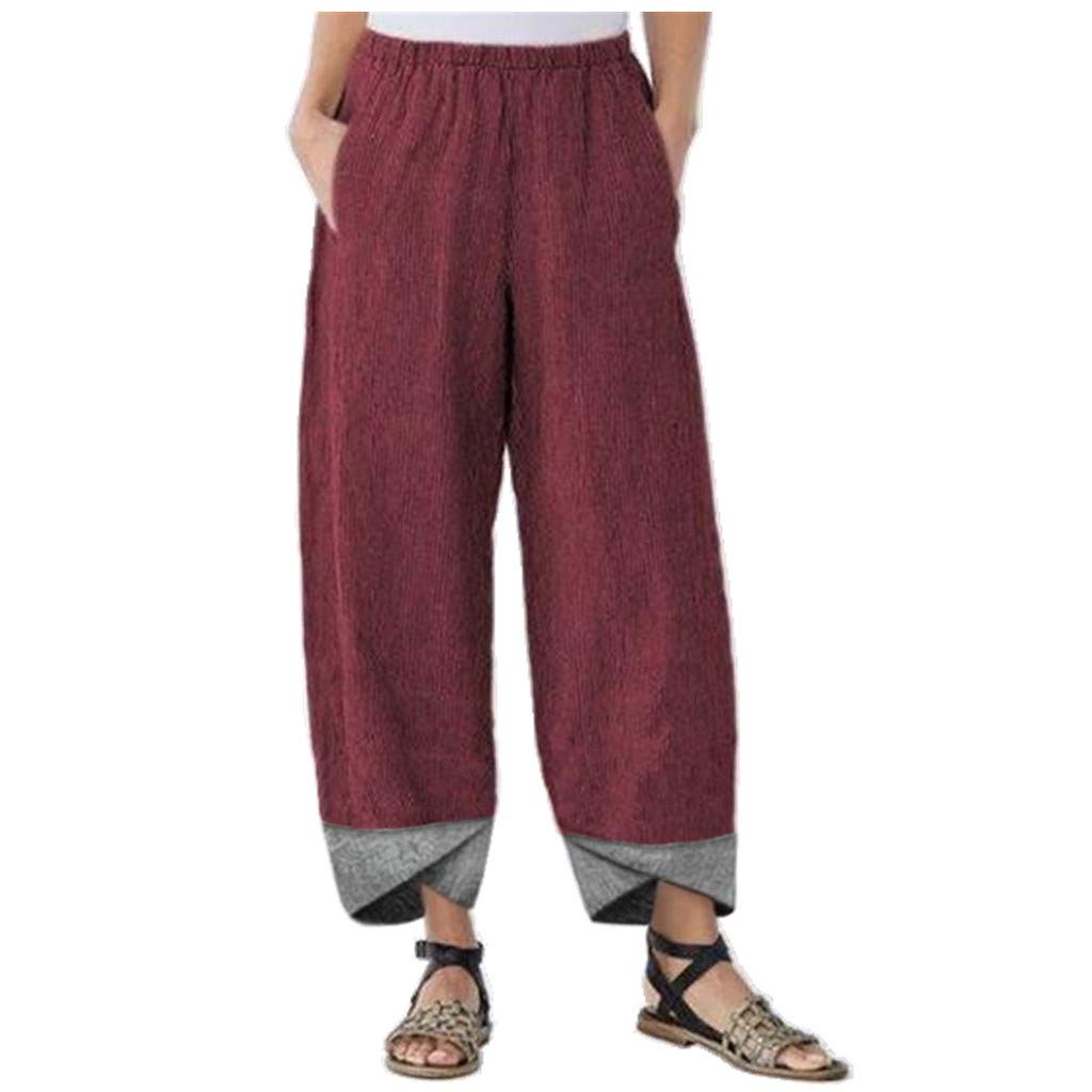 Women's Linen Patchwork Casual Pants - Solid Color Loose Fit Irregular Hem Cotton Trousers for Women | Perfect for Summer, Travel & Boho Style Outfits