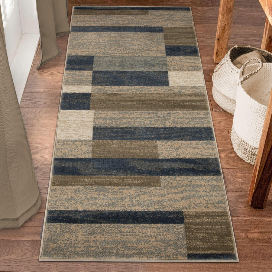 Stylish Rockwood Contemporary Geometric Patchwork Area Rug - Non-Slip Indoor Runner for Living Room, Bedroom & Office Decor