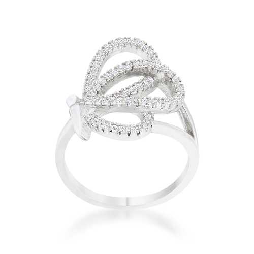 0.4ct CZ Rhodium-Plated Butterfly Pave Ring for Women - Elegant Cubic Zirconia Jewelry Gift for Anniversary, Birthday & Special Occasions