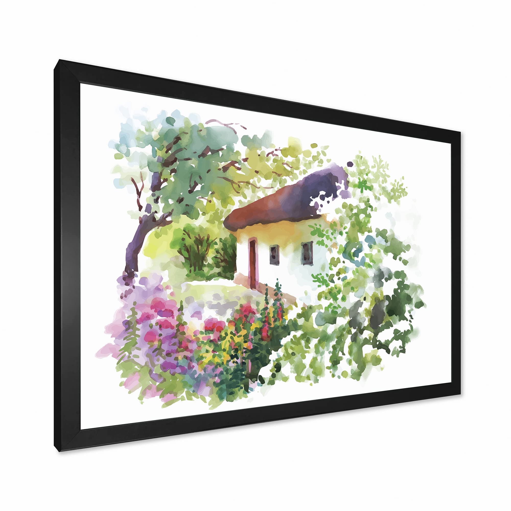 DesignQ Traditional Framed Wall Art - Rural Village Landscape Painting on Green Summer Day - Perfect for Living Room, Bedroom & Office Decor