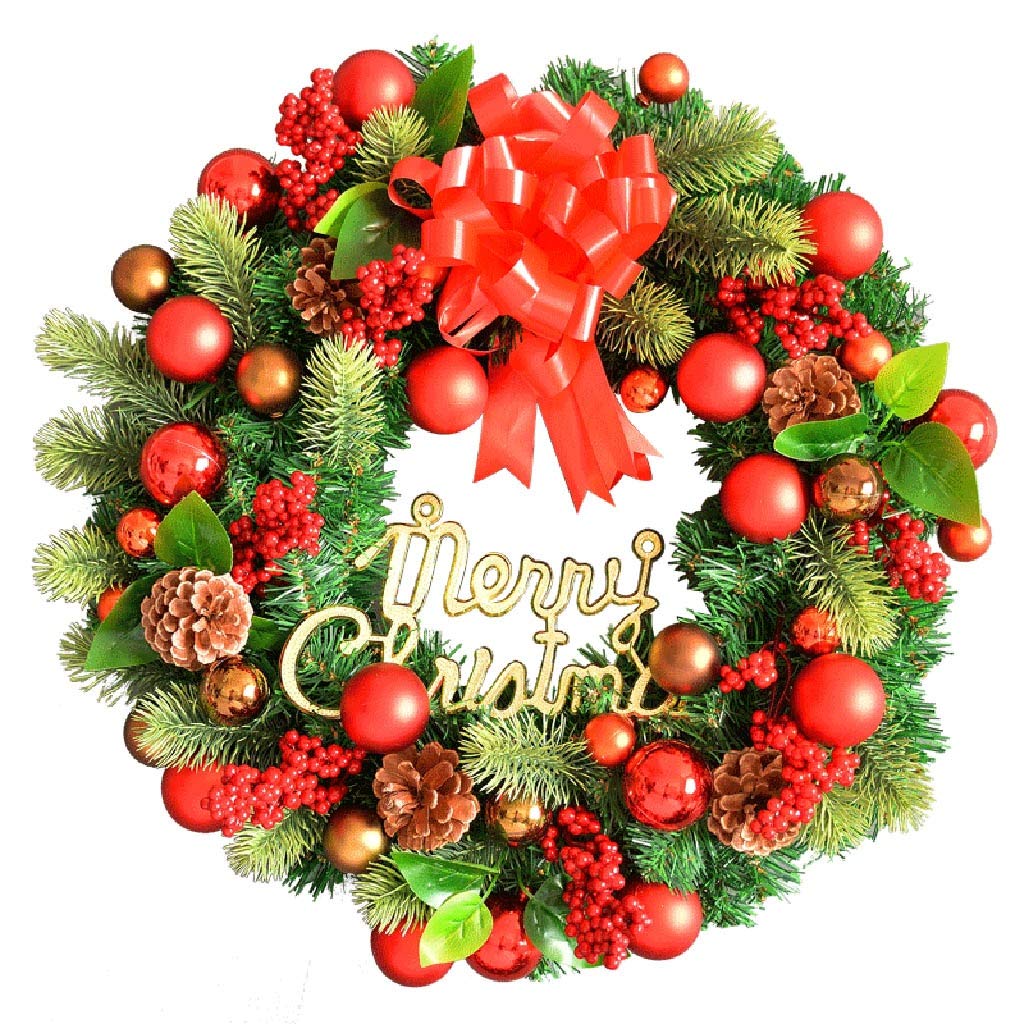 Natural Pine Cone & Red Berry Christmas Wreath with English Alphabet Letters & Spherical Ornaments - 60cm Door Hanger, Wall & Window Holiday Decoration for Home, Office & Party Decor