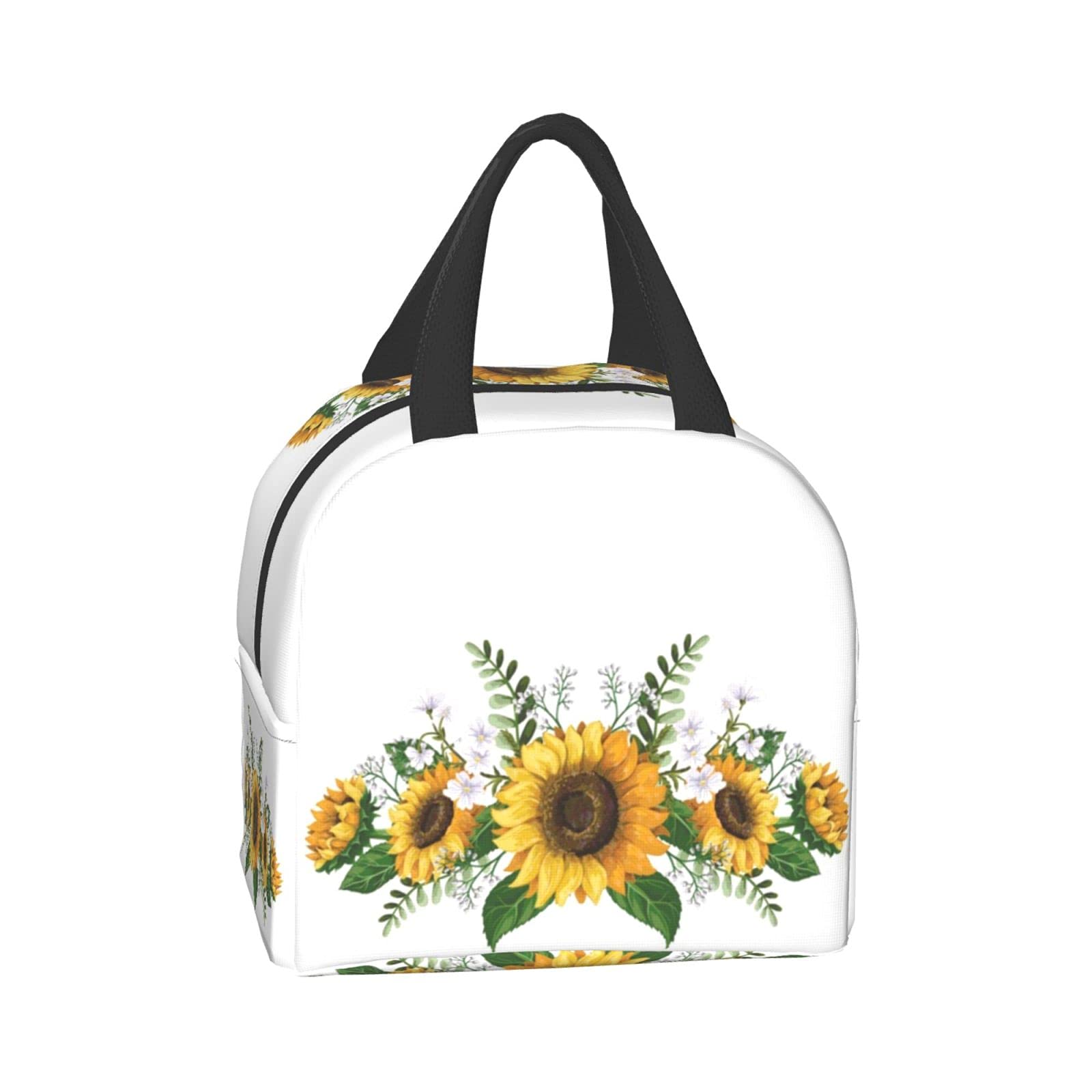 **Insulated Sunflower White Lunch Box for Kids - Reusable Lunch Bag for Boys & Girls, Perfect for School, Camping, Hiking, Picnic, Beach & Travel - Ideal for Meals On-the-Go**
