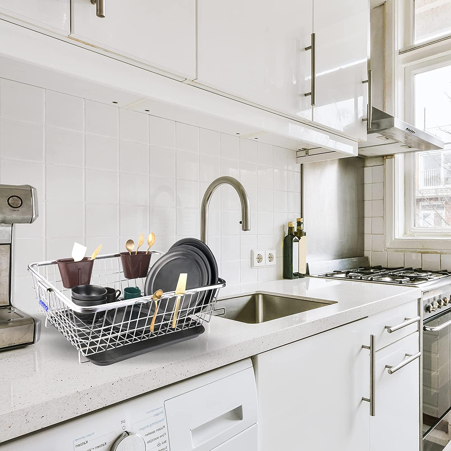 Stainless Steel Dish Drainer Rack 60x47x23cm for Kitchen Sink Countertop - Utensil & Plate Drying Stand