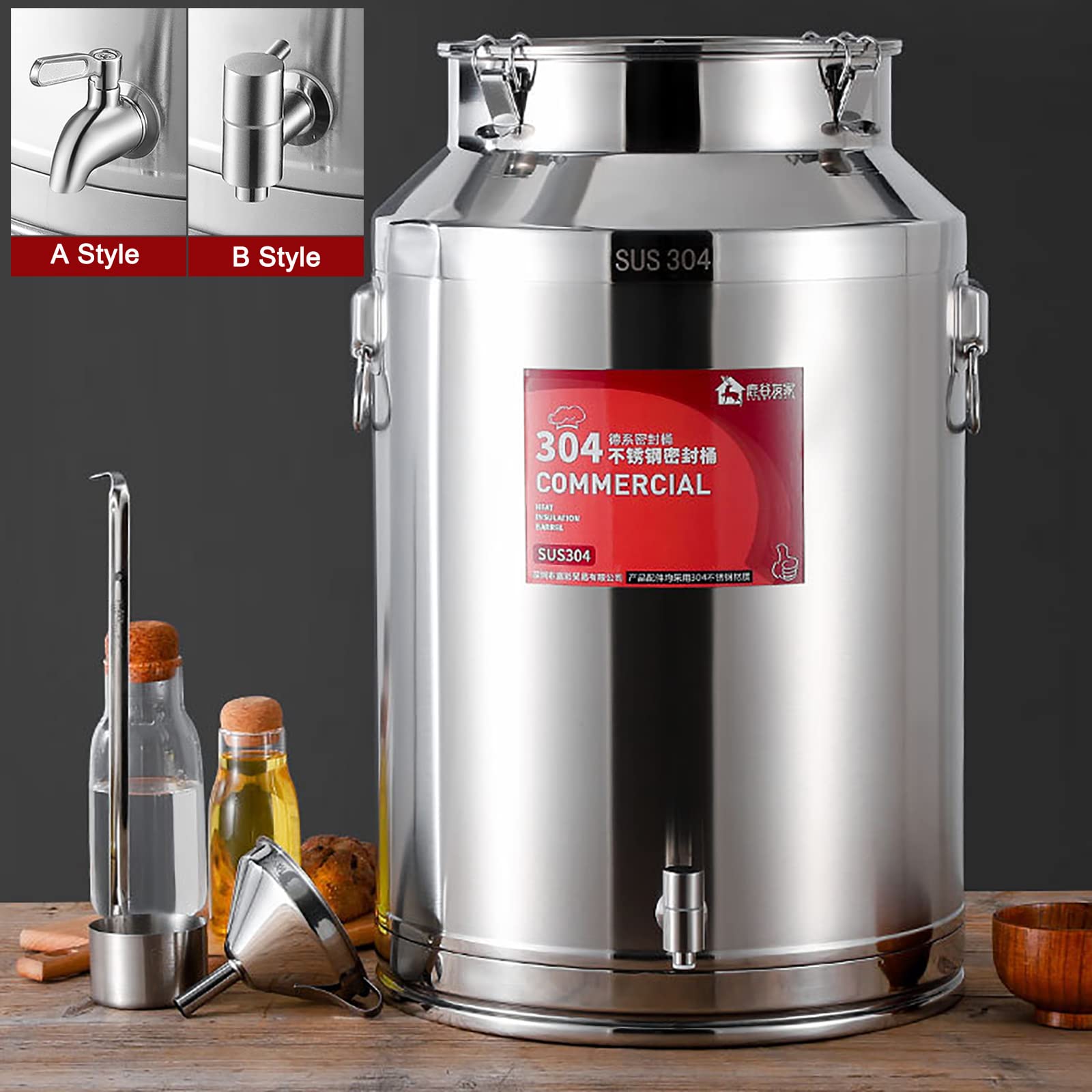 Stainless Steel Farm Milk Can with Spigot - 64L/16.9 Gallon Heavy Duty Wine Pail & Milk Bucket with Silicone Seal Lid & Carry Handle - Perfect for Milk Storage, Wine Fermentation, Tea & Oil Containers - Ideal for Farms, Breweries & Home Use