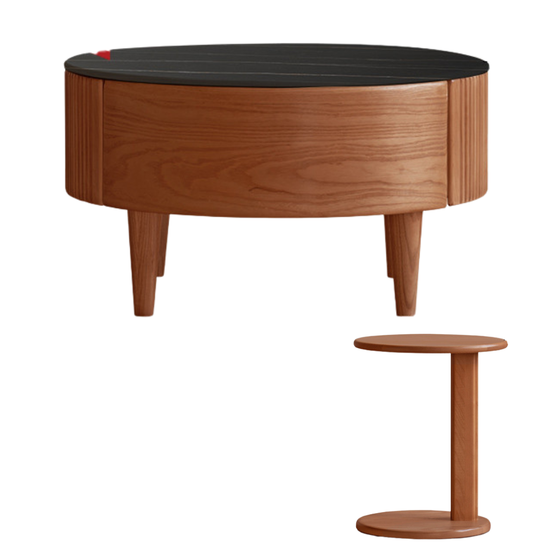 Premium Black Walnut & Ash Solid Wood Combination Rock Plate Coffee Table - Modern Living Room Furniture for Home Decor & Relaxation