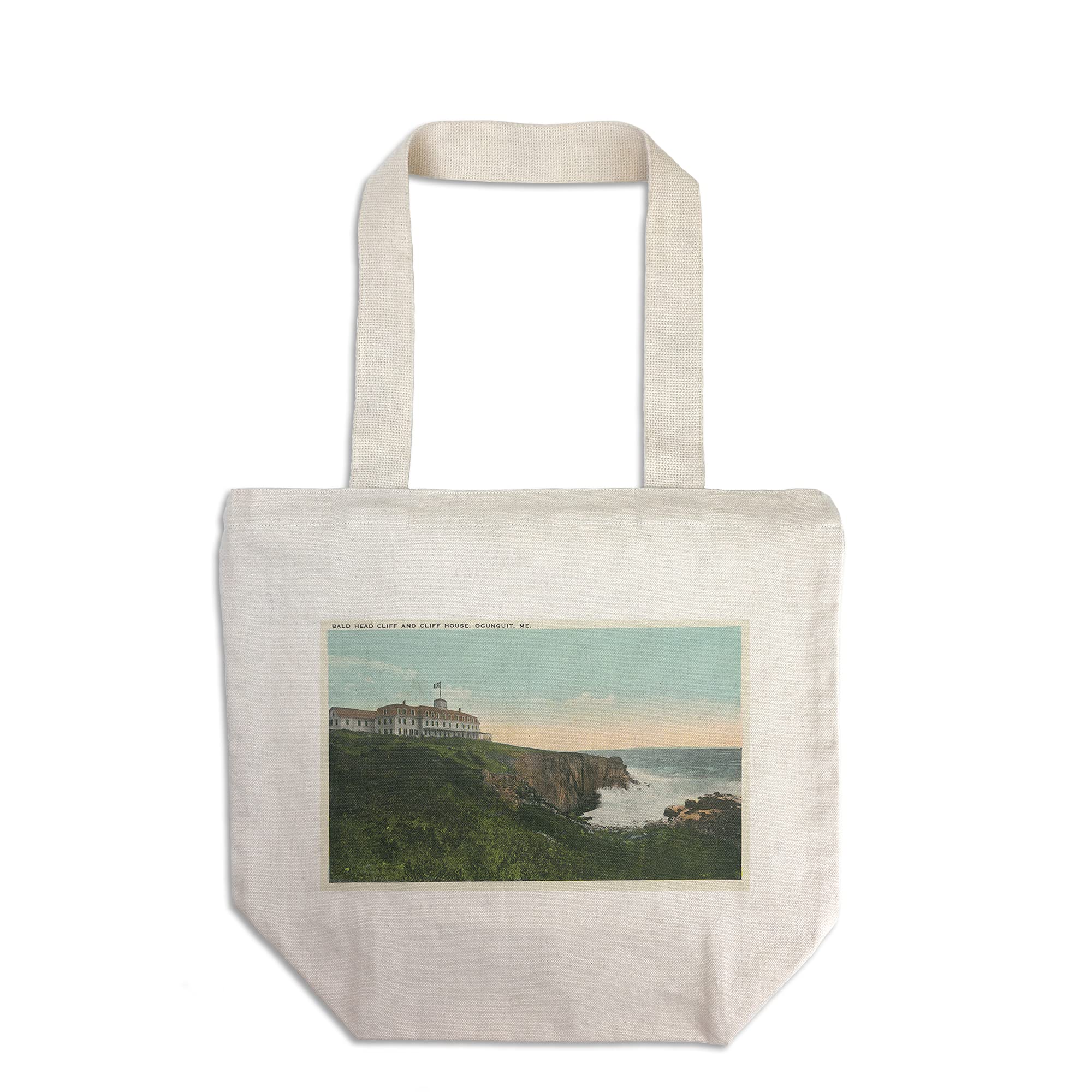 Vintage Halftone Ogunquit Maine Tote Bag - Bald Head Cliff & Cliff House Design | 100% Cotton Canvas Reusable Shopping Bag for Beach, Groceries & Daily Use