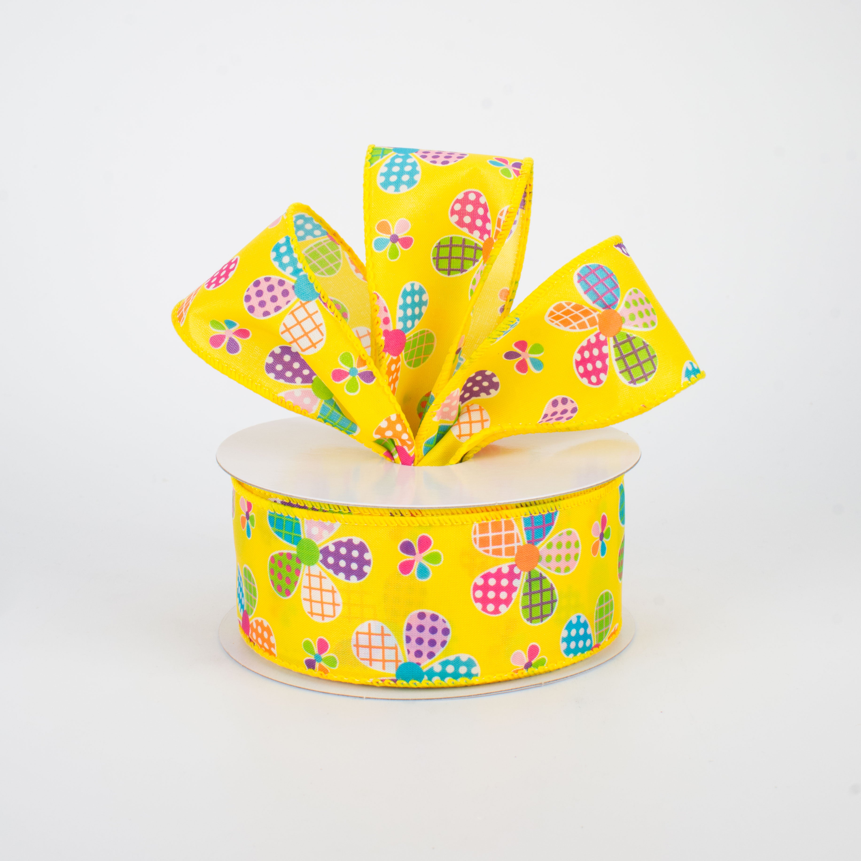 1.5 Inch Patchwork Floral Ribbon - Yellow (10 Yards) for DIY Crafts, Gift Wrapping & Scrapbooking