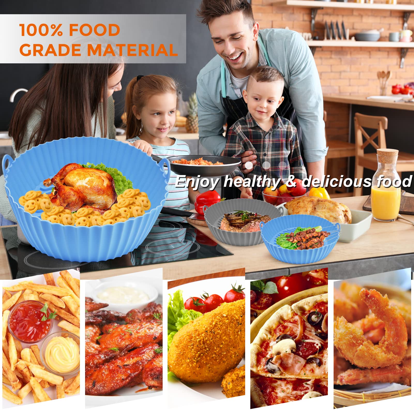 2-Pack Reusable Silicone Air Fryer Liners (8.5 Inch) - Non-Stick Basket Accessories for Ninja, COSORI, Instant Pot, Gourmia & More - Perfect for Baking, Roasting & Reheating in Air Fryers & Microwaves