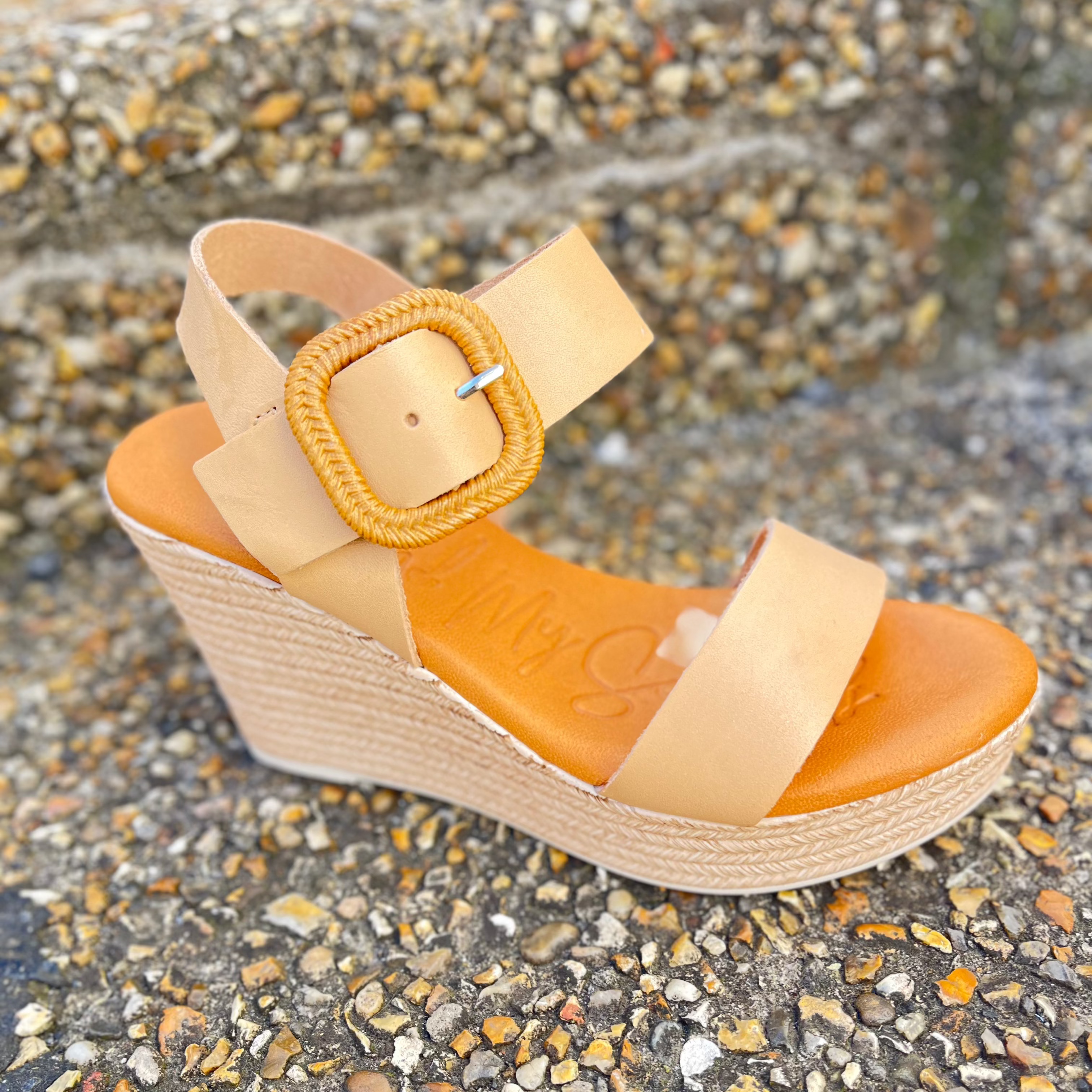OH MY SANDALS Women's Camel Leather Sandals with Woven Buckle - Comfortable Bohemian Style Summer Shoes for Beach, Vacation & Casual Outings