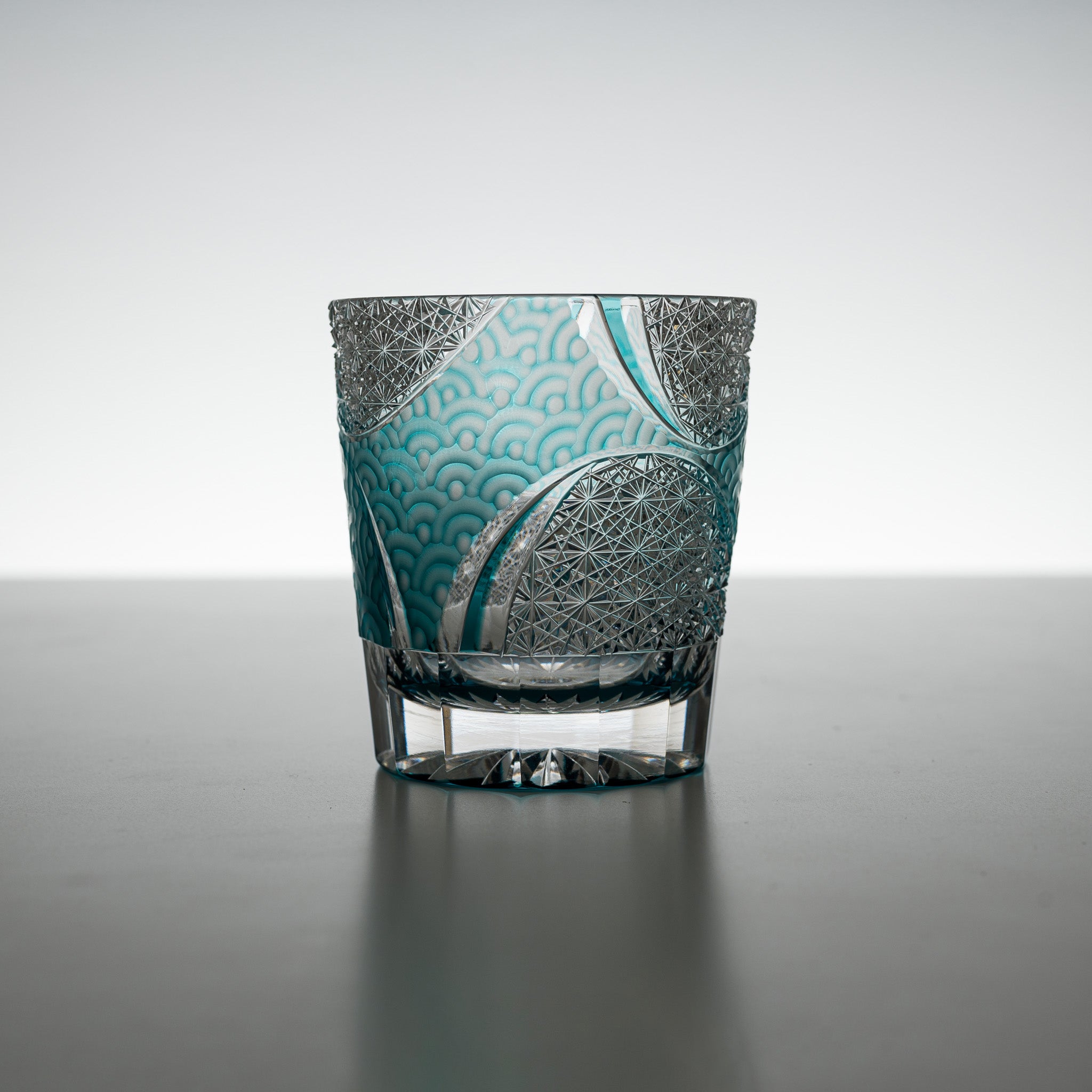 Yamada Crystal Glass Rock Tumblers - Set of 4 Wave Design Green Drinking Glasses for Whiskey, Cocktails & Home Bar Decor
