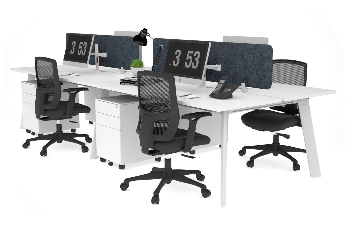 4-Person Workstation with White Frame - 1400L x 800W Office Desk with Cable Management Scallop | Perfect for Team Collaboration, Open Office Spaces & Shared Work Environments