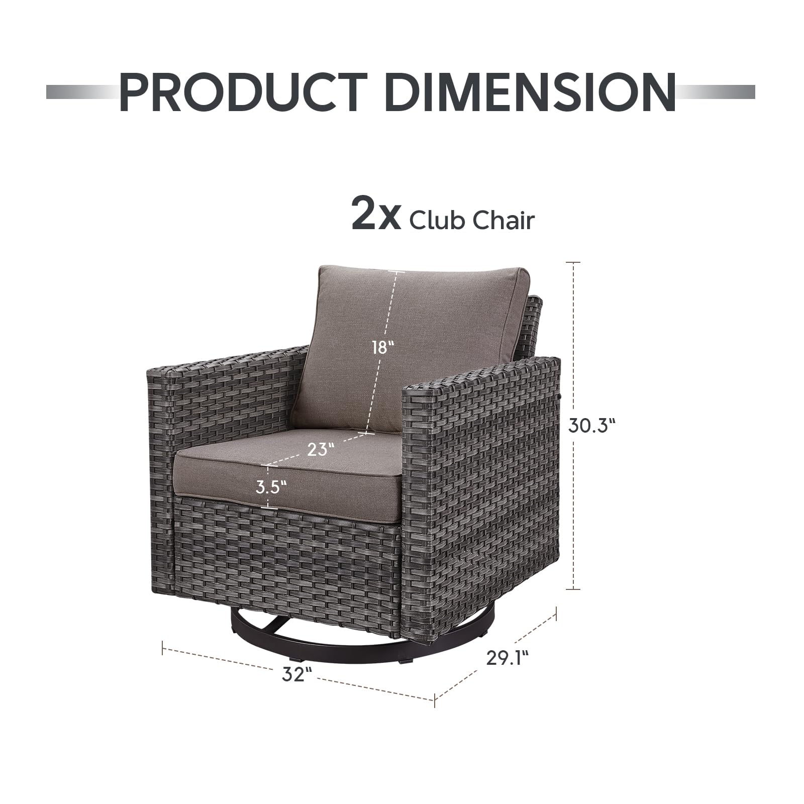 Heavy Duty Wicker Swivel Rocking Chairs Set of 2 - 350LBS Max Load Outdoor Patio Furniture for Porch, Balcony, Deck & Poolside - Grey/Grey - Perfect for Relaxing, Entertaining & Outdoor Lounging