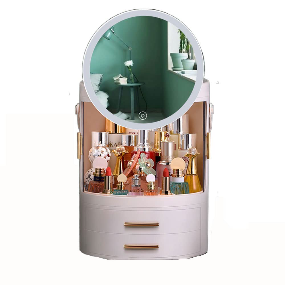 LED Makeup Organizer with Mirror - Cosmetic & Jewelry Display Case, Bathroom Counter Organizer for Vanity - Perfect for Home, Salon, and Travel Use