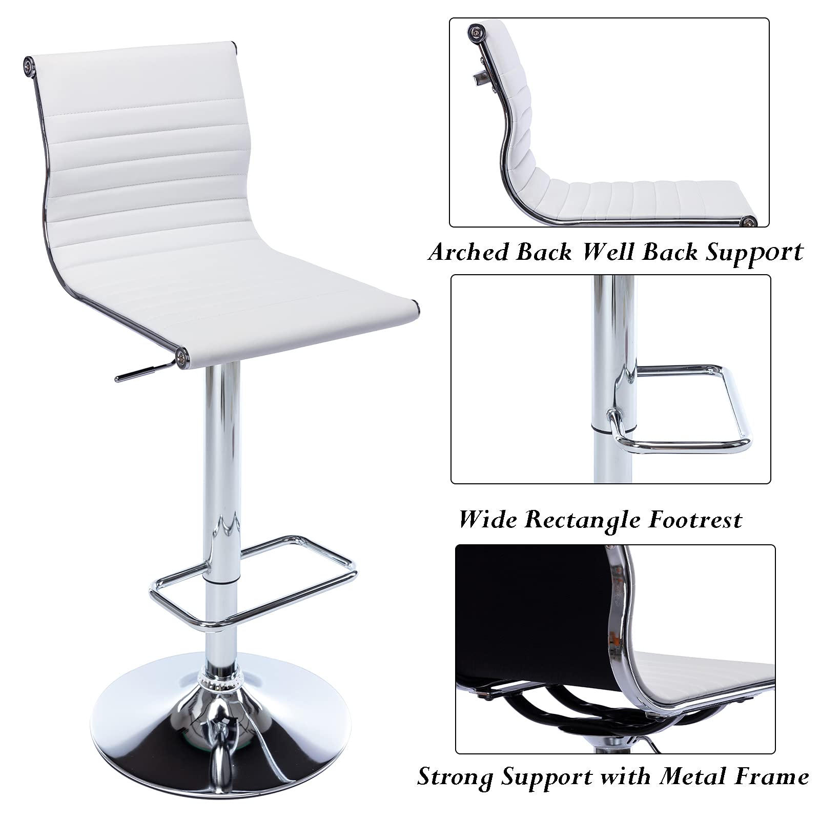 Modern Adjustable Swivel Bar Stools with Back - Faux Leather Counter Height Bar Chairs for Kitchen Island, Breakfast Bar & Dining Room - Comfortable Seating for Home & Restaurants (White, 1 Pack)