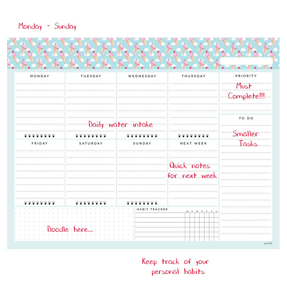 Undated Weekly Desk Planner Pad - 52 Pages To-Do List & Habit Tracker Notepad | Tear-Off Weekly Organizer for Office, School & Home (Ice Cream Design) - Perfect for Productivity, Goal Setting & Time Management