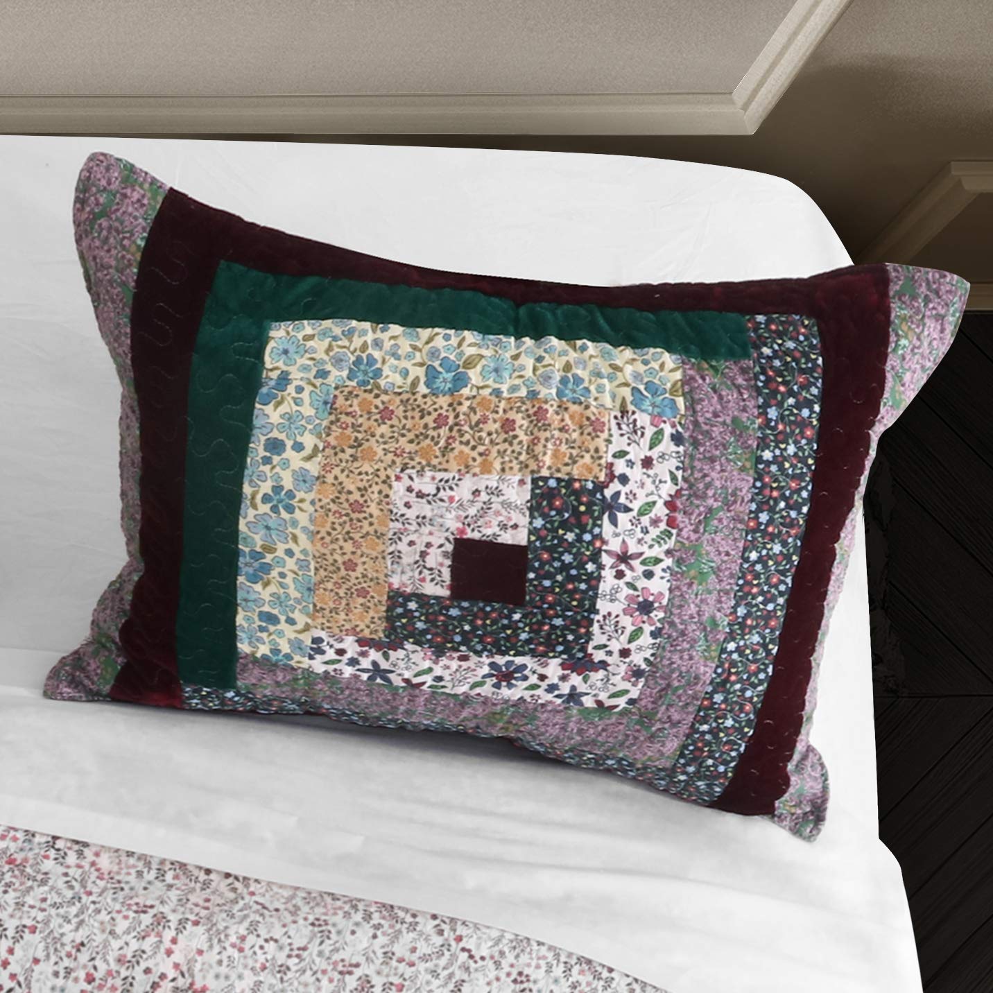 Greenland Home Pine Grove Pillow Sham - Standard Size Cotton Calico Pillowcase for Bedroom Decor & Farmhouse Style