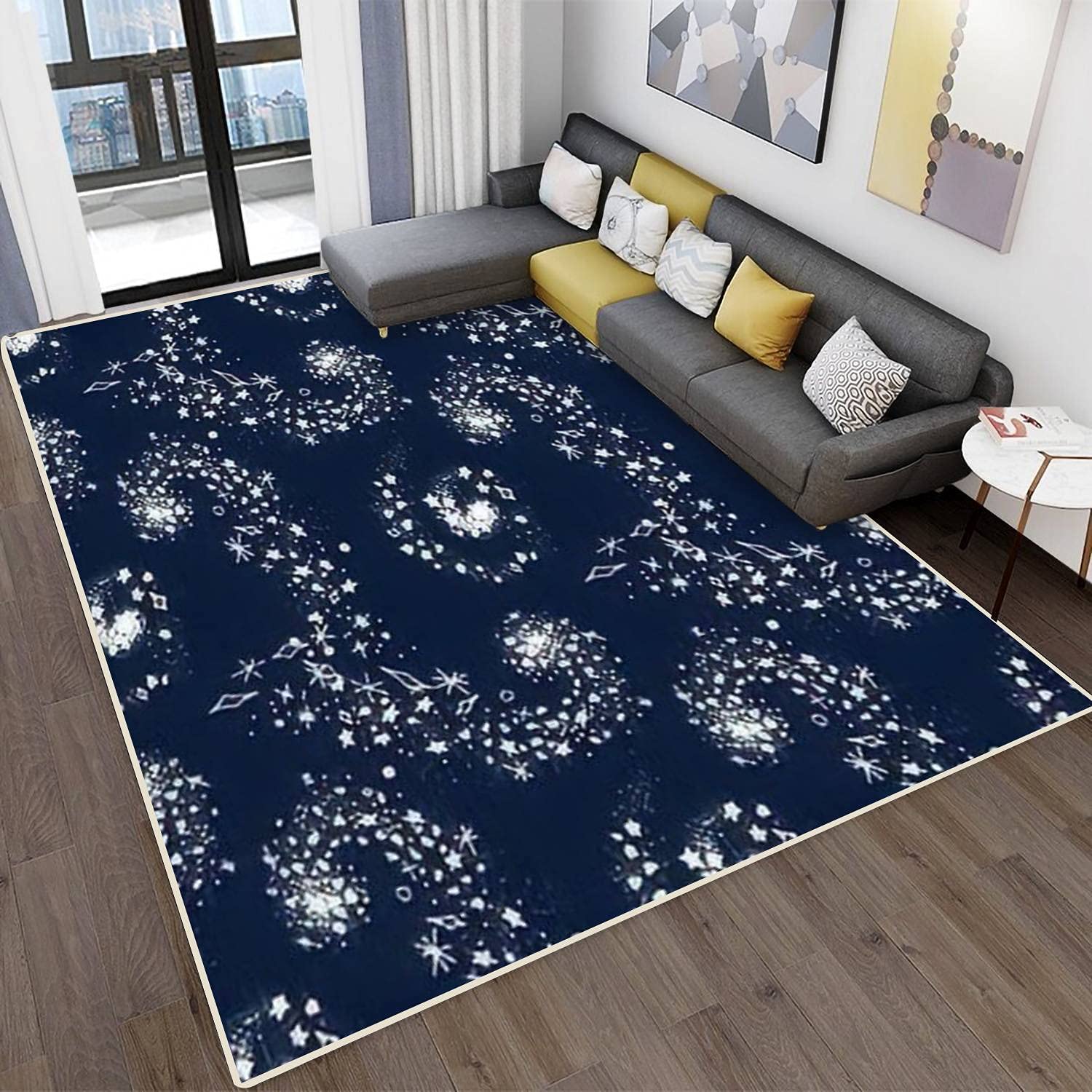 Modern Abstract Area Rugs - Stain Resistant Rectangular Carpet Mat for Living Room, Bedroom, Kitchen & Bathroom - Galaxy Space Theme with Handwritten Stars Pattern - Perfect for Home Decor & Cozy Interior Design