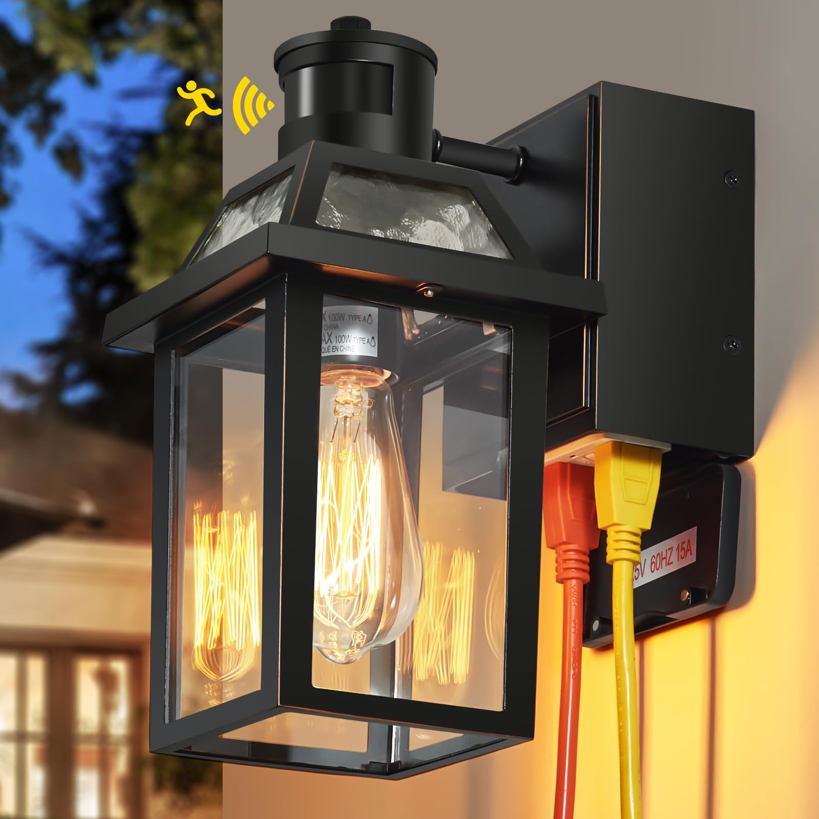 Waterproof Porch Lights with GFCI Outlet - Dusk to Dawn Outdoor Lighting Fixture with 3 Modes for Front Door, Patio & Garage | Energy-Efficient Exterior House Lights for Safety & Ambiance