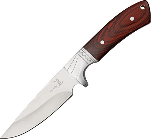Elk Ridge ER-148 Fixed Blade Knife - 9 Inch Stainless Steel Hunting Knife with Mirror Finish & Brown Wood Handle - Survival Knife for Camping, Hiking, Outdoor Adventures - Includes Nylon Sheath