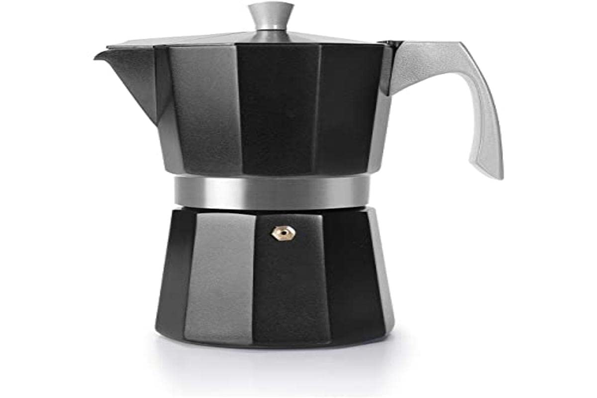 IBILI Evva Black 12-Cup Moka Pot (600ml) - Induction Compatible Aluminum Stovetop Espresso Maker for Home & Office Coffee Brewing