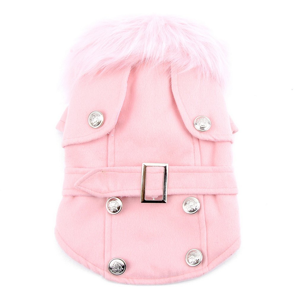 Premium European Woolen Fur Collar Coat for Small Dogs & Cats - Warm Pet Winter Clothing in Pink | Perfect for Outdoor Walks & Holiday Costumes