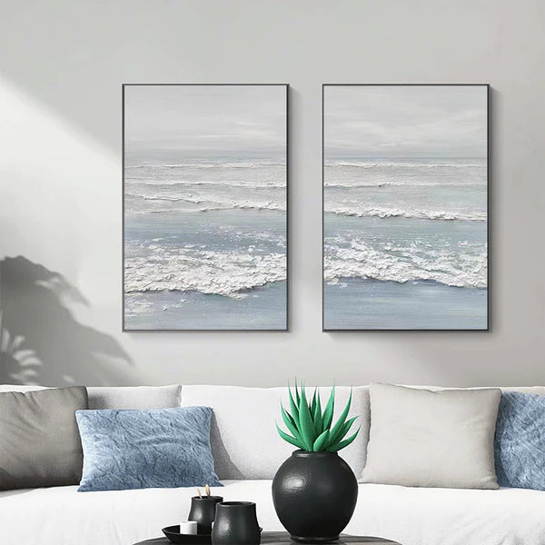 Ocean and Sky Painting Set of 2 - Modern Coastal Wall Art for Living Room & Bedroom Decor | Ready to Hang Canvas Prints | Beach House & Nautical Theme Home Decor
