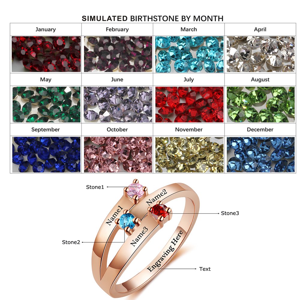 Personalized Women's Rings with 3 Birthstones & Names - Mother & Promise Rings for Her - Perfect for Gifts & Special Occasions