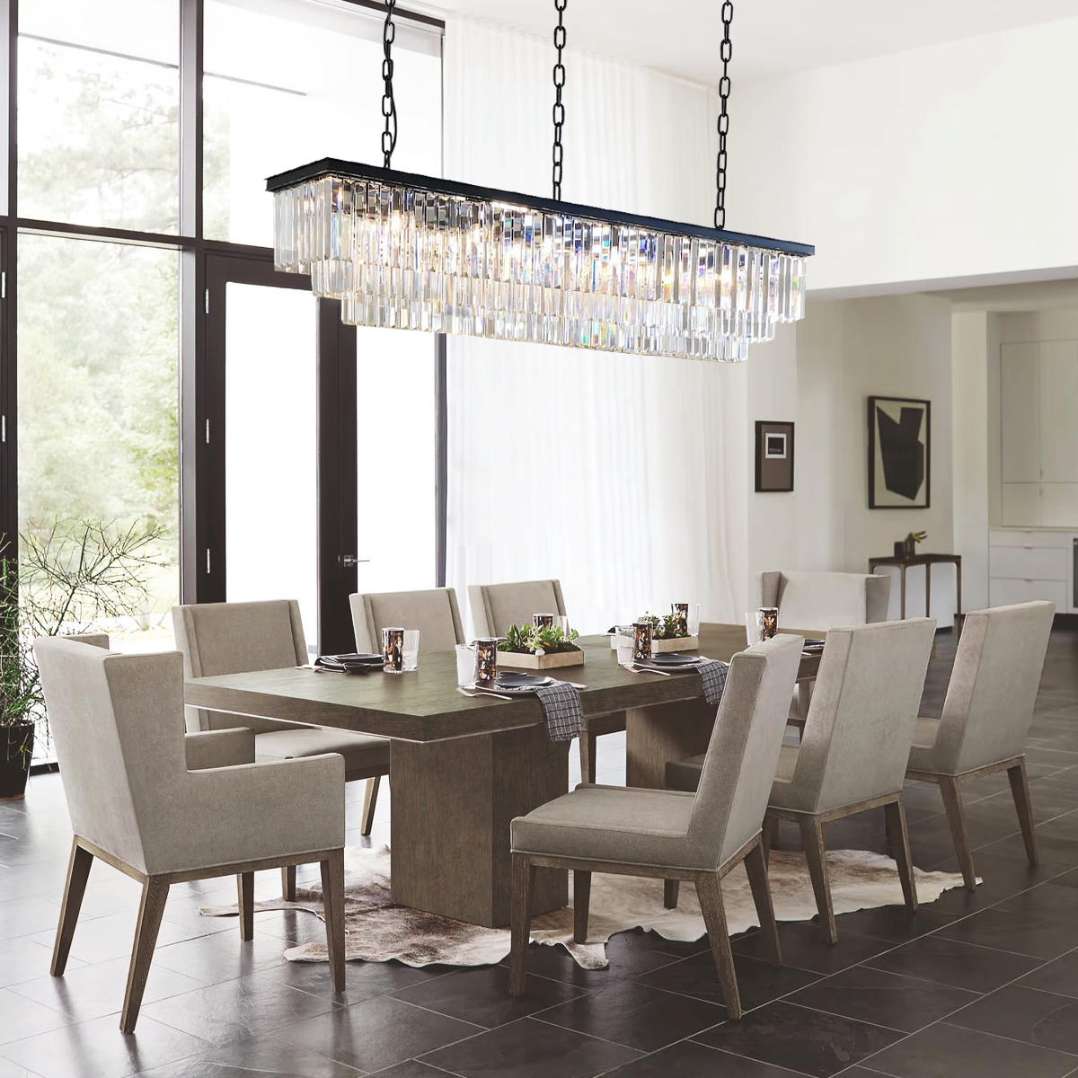 Falria 3-Tier Crystal Rectangular Chandelier - Modern Luxury Ceiling Light Fixture for Dining Room, Living Room & Bedroom | Elegant Home Decor Lighting