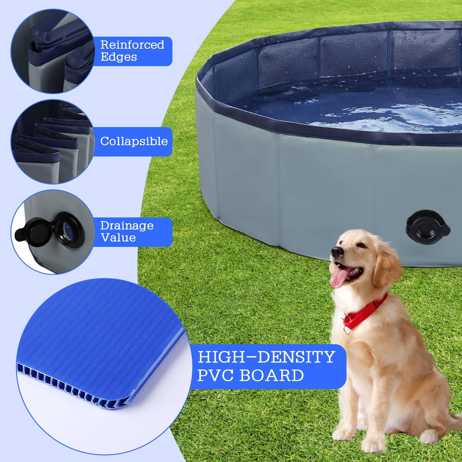 Foldable Dog Bath Tub & Kiddie Pool - 48 x 12 Inch Collapsible Pet Grooming Bathtub for Dogs, Cats, Kids & Toddlers - Portable Plastic Swimming Pool for Indoor/Outdoor Use - Perfect for Bathing, Playtime & Summer Fun (Gray)