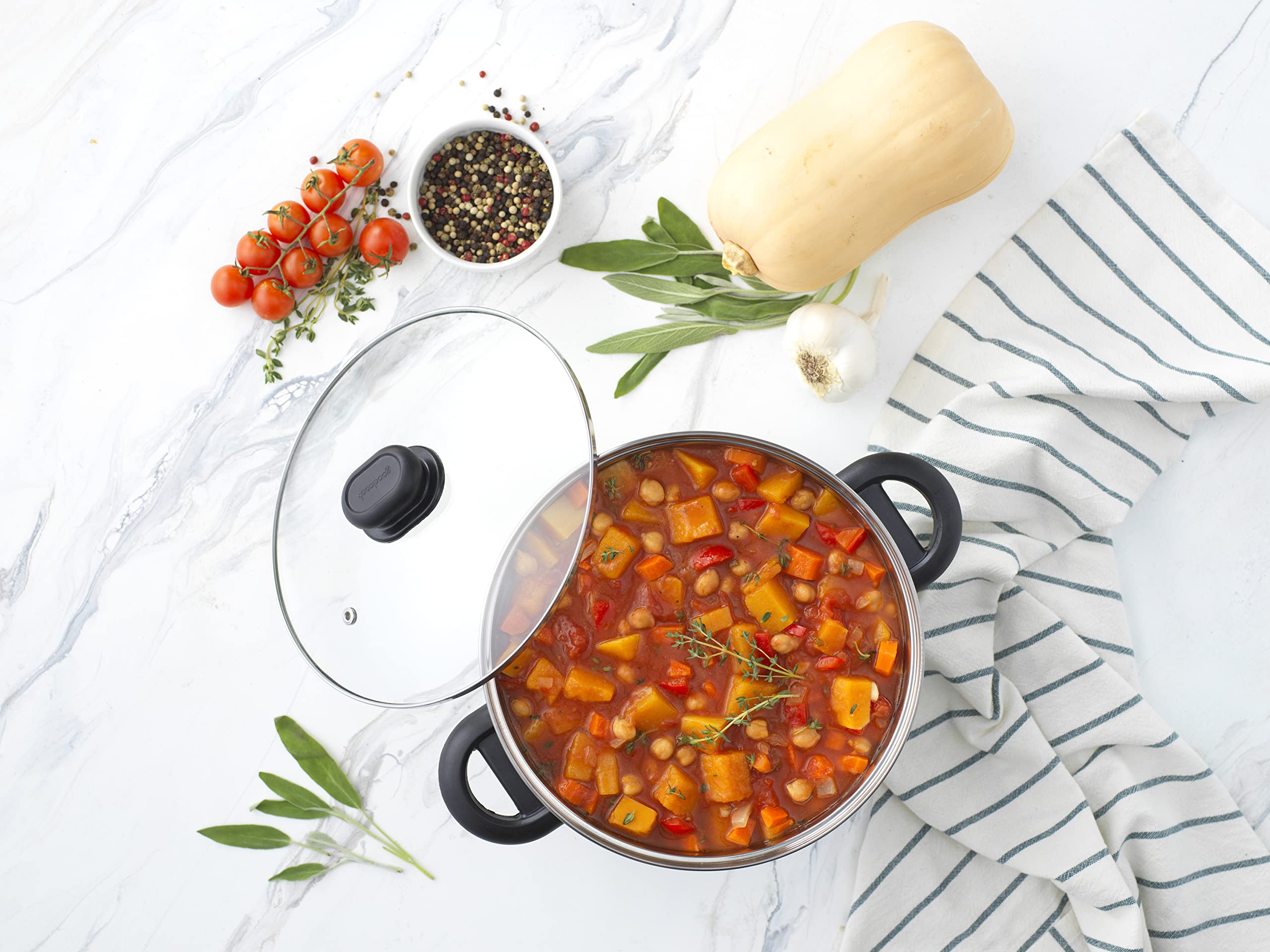GoodCook Classic 5-Quart Stainless Steel Dutch Oven with Tempered Glass Lid - Silver | Oven & Stovetop Safe for Soups, Stews & Baking | Perfect for Family Dinners & Entertaining