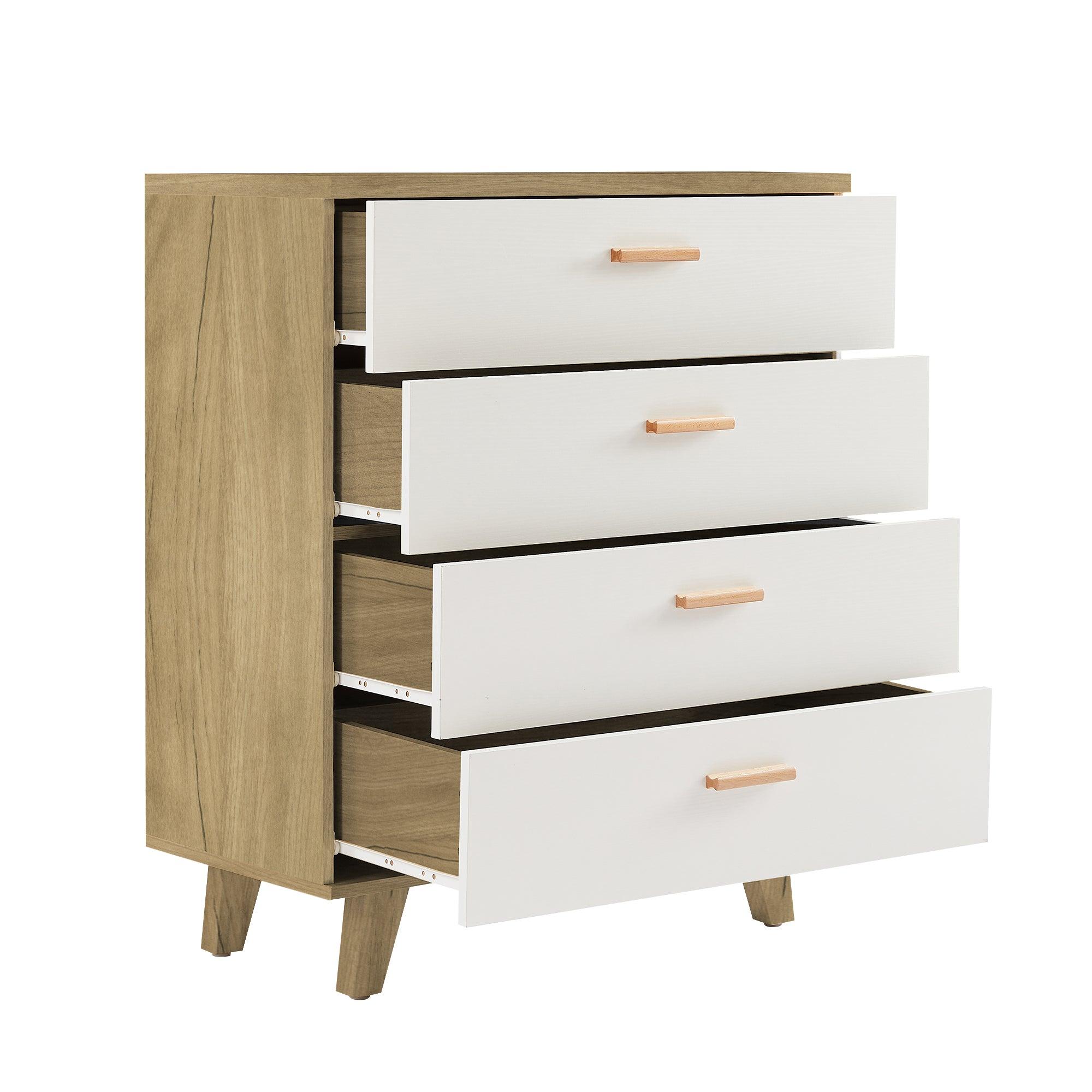 Solid Wood Drawer Dresser Cabinet with Handles - Buffet Sideboard Storage Console Table for Dining Room, Living Room, Kitchen & Hallway - Brown & White Finish | Perfect for Home Organization & Extra Storage Space