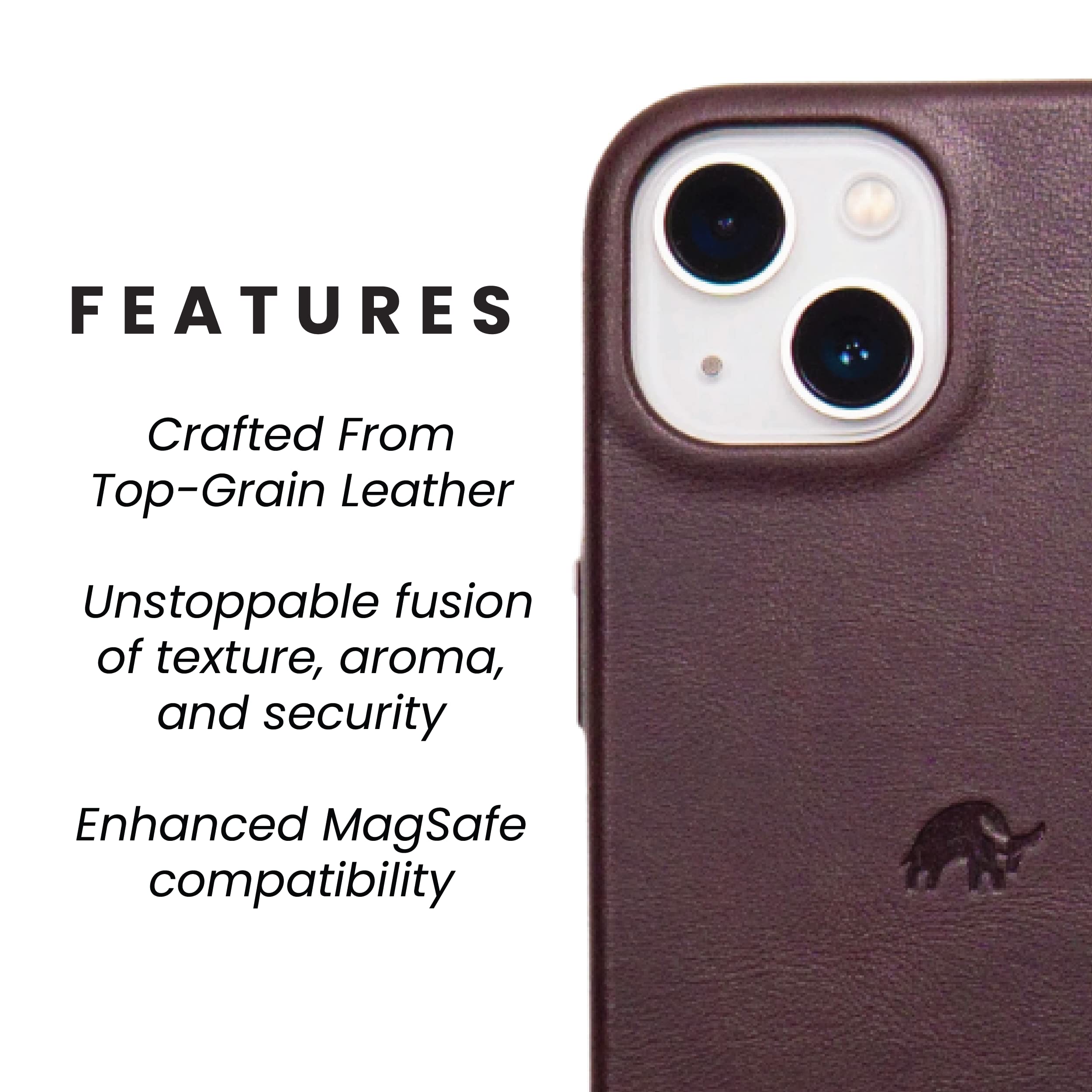 Premium Leather iPhone 13 Case with MagSafe Support - Bullstrap Genuine Bourbon Brown Leather Phone Cover | Slim Protective Case for Everyday Use & Wireless Charging