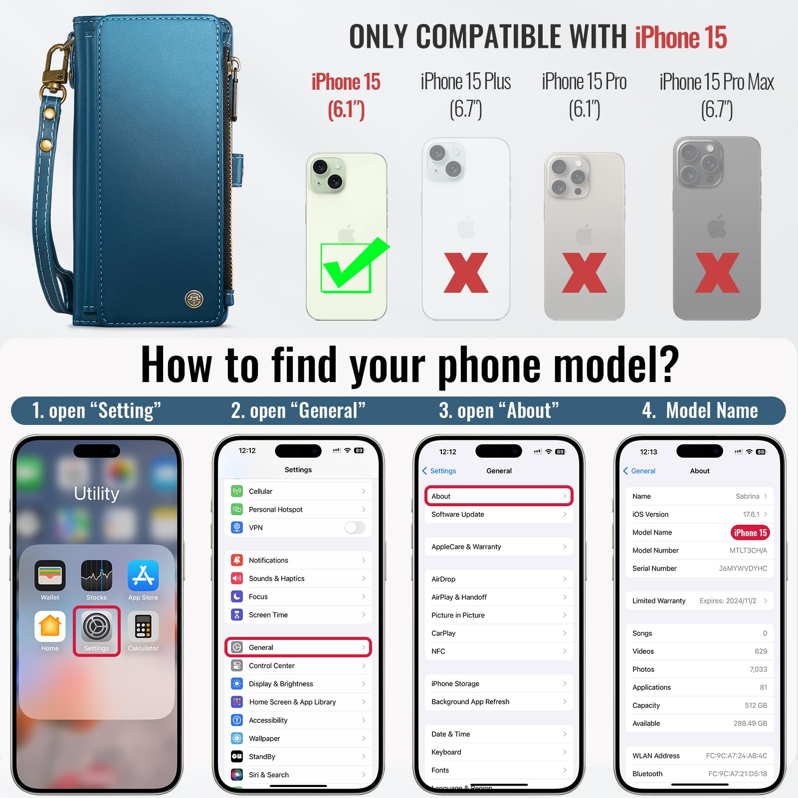 RFID Blocking PU Leather Wallet Case for iPhone 15 (6.1