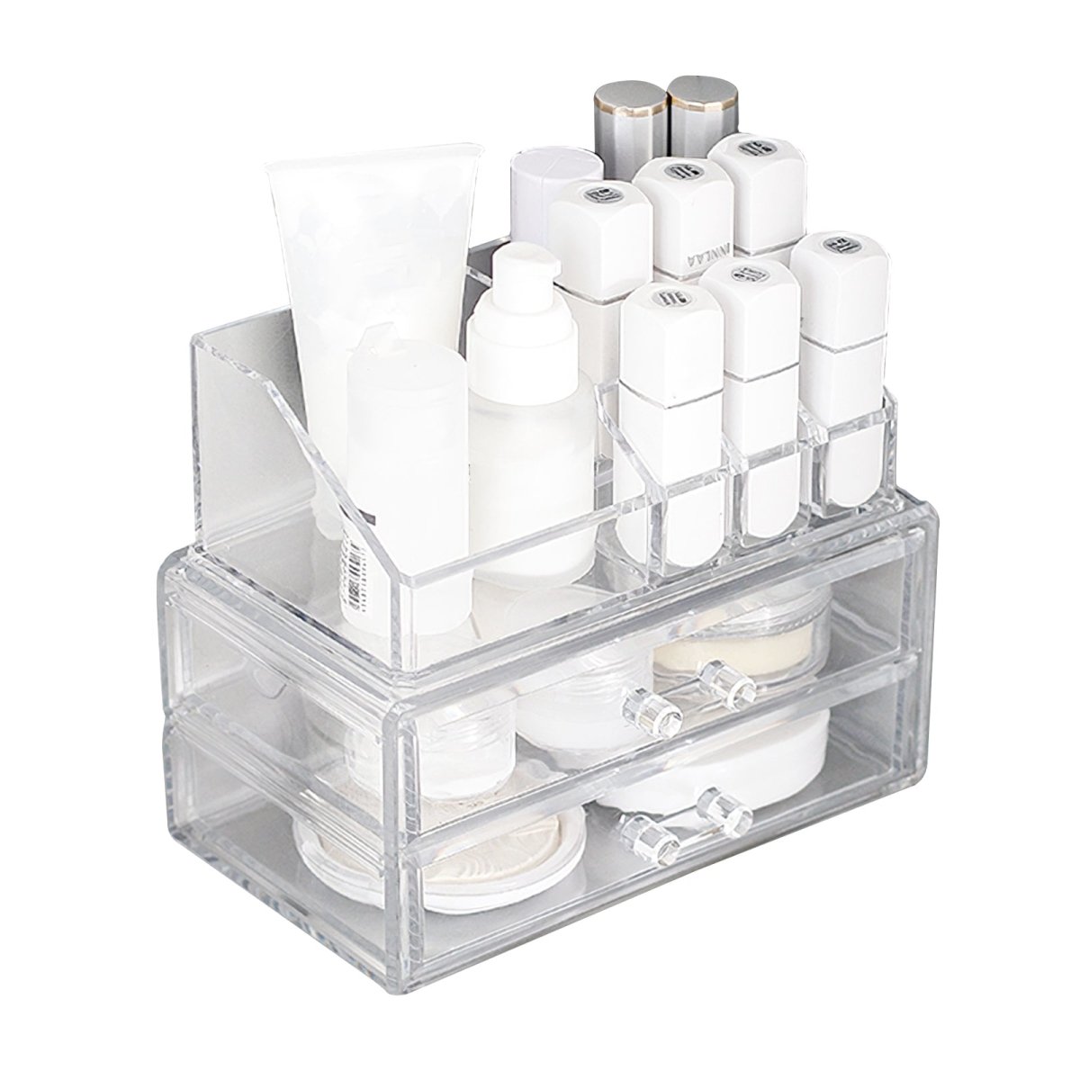 Mini Makeup Organizer with 2 Drawers - Portable Cosmetic Storage Case for Travel, Vanity & Bathroom Organization (1063)
