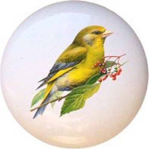 Green Finch Birds Ceramic Drawer Pulls - Handmade Cabinet Knobs for Dressers & Furniture - Perfect for Boho & Farmhouse Home Decor