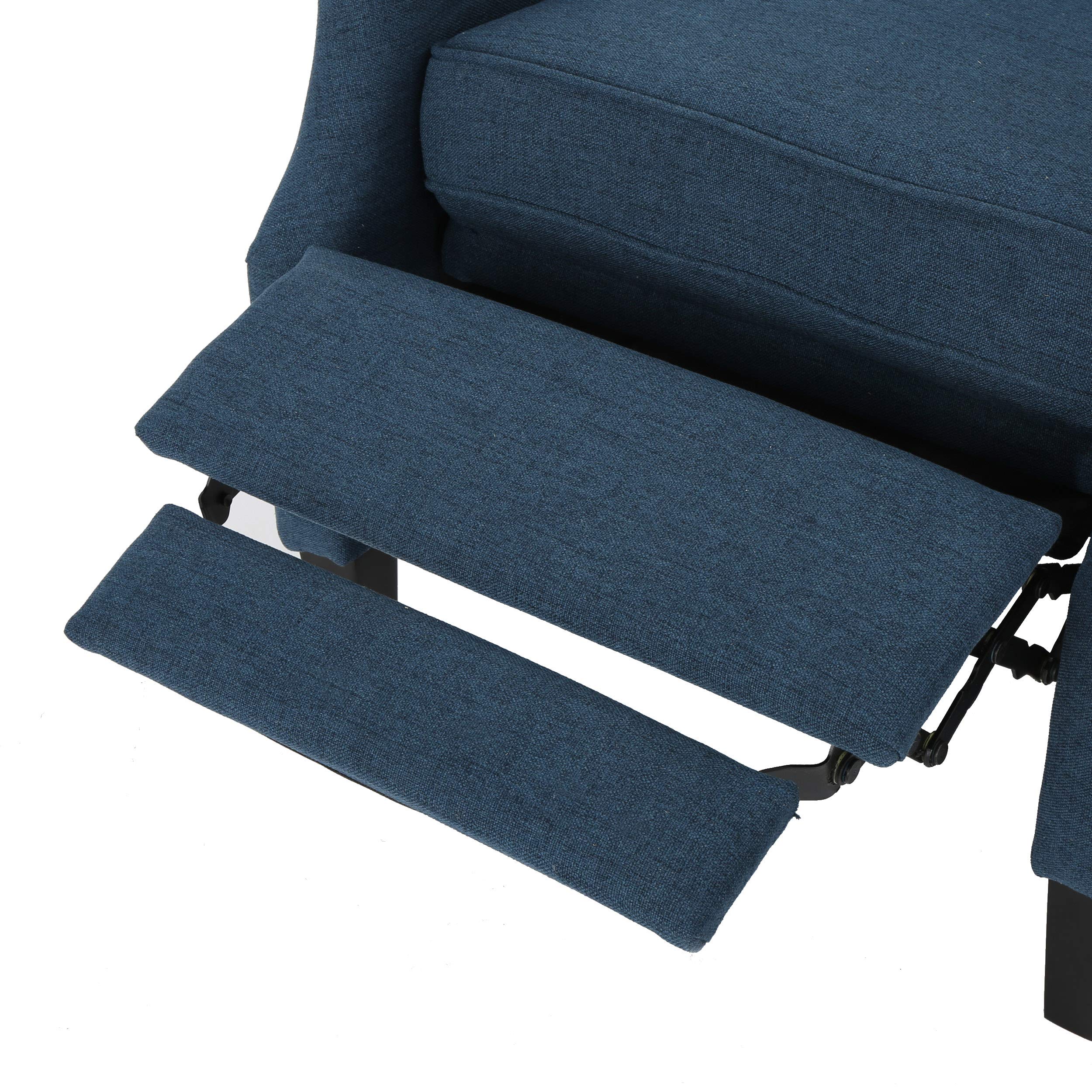 Christopher Knight Home Ellyn Fabric Recliner Set of 2 - Navy Blue & Dark Brown Reclining Chairs for Living Room, Home Theater, and Relaxation