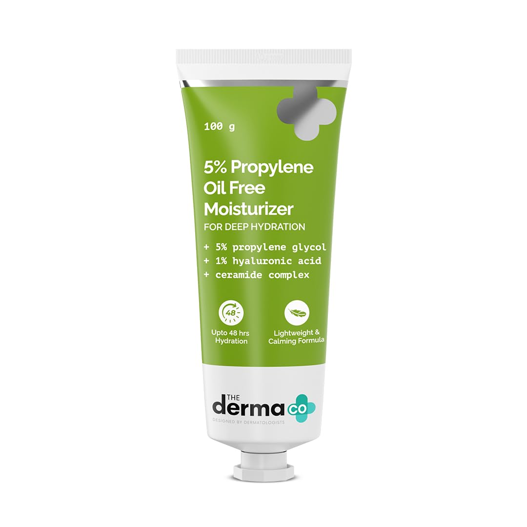 The Derma Co 5% Propylene Oil-Free Face Moisturizer with Hyaluronic Acid - 48 Hour Hydration for Oily Skin - Lightweight Non-Greasy Formula - Perfect for Daily Use & Travel Skincare Routine (100g)