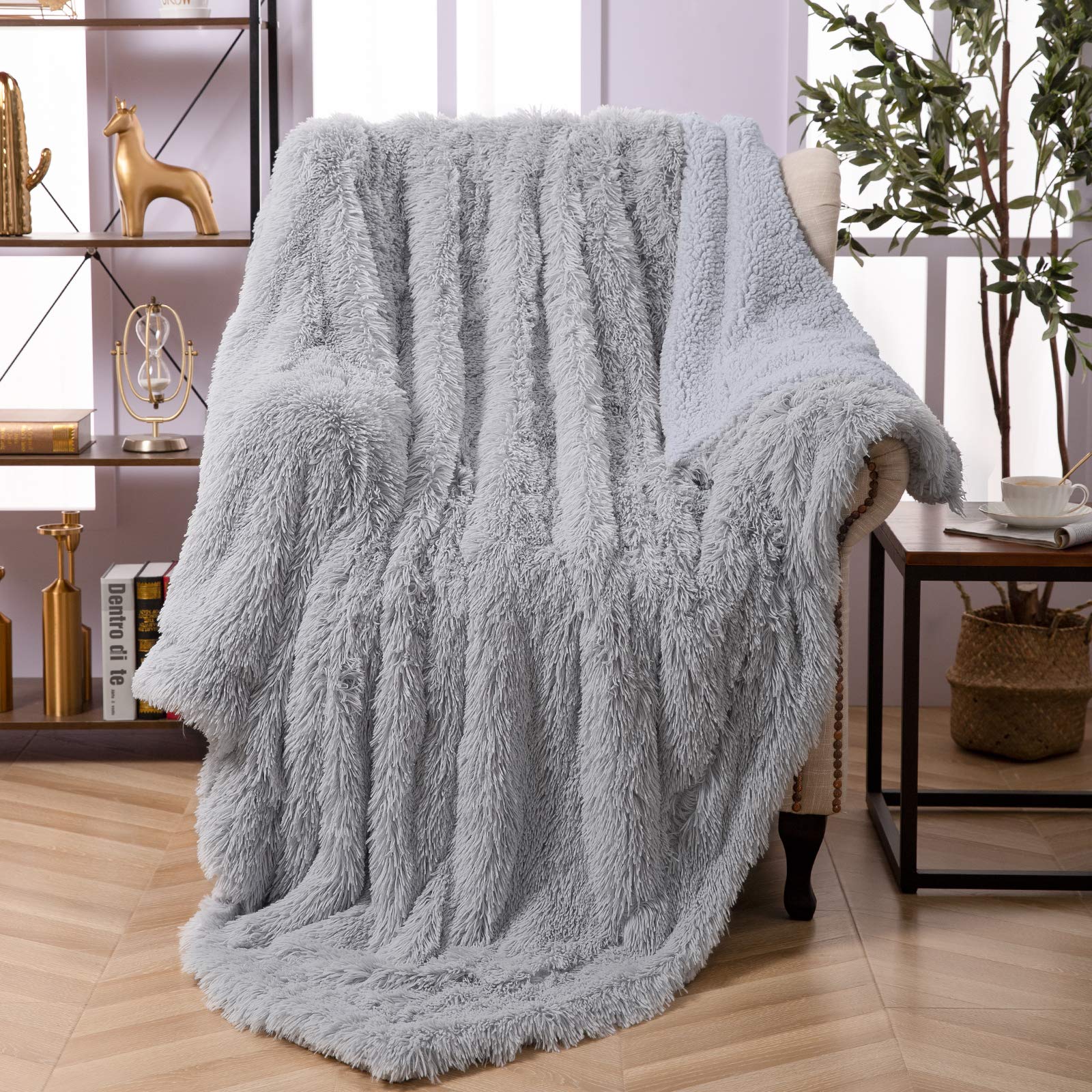 Super Soft Faux Fur Throw Blanket - Lightweight Shaggy Plush Blanket for Couch, Bed & Chair - Warm Cozy Decorative Fluffy Blanket (50x60 Inches, Light Grey) - Perfect for Winter Nights, Movie Time & Home Decor