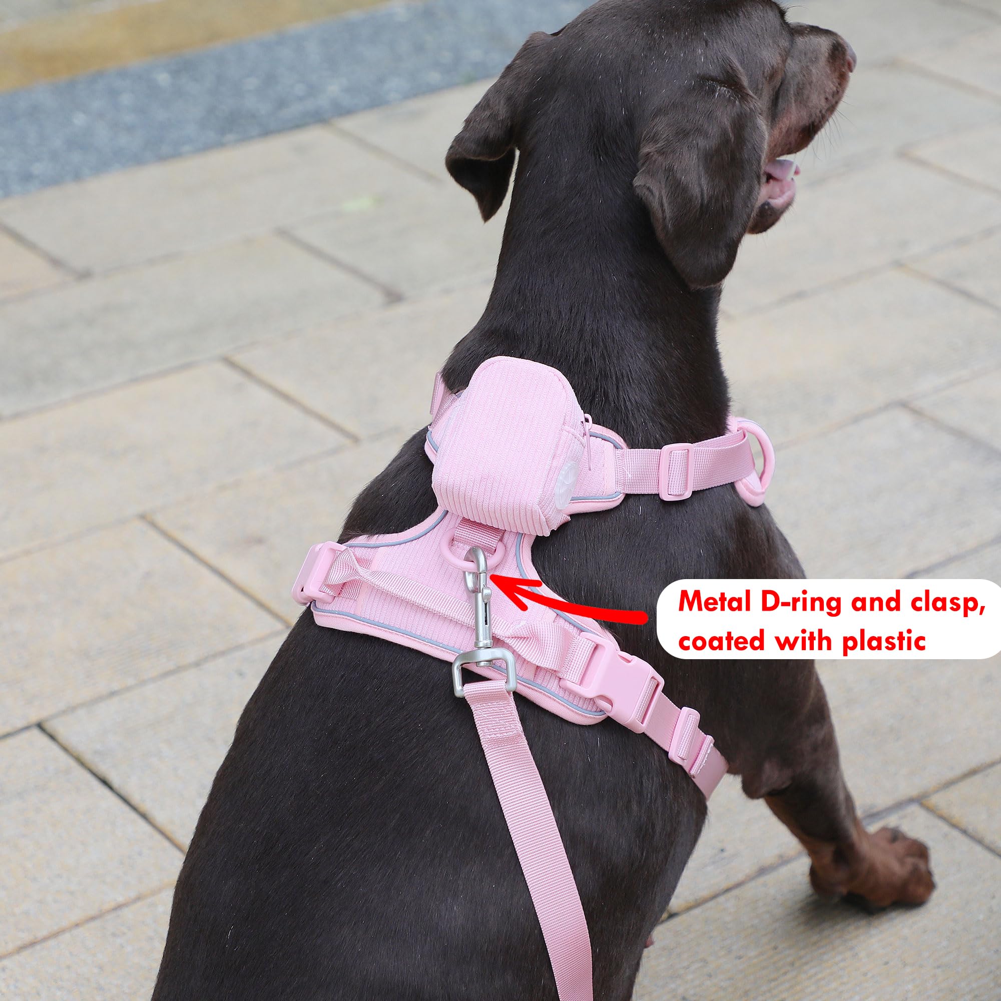 Custom Personalized Dog Harness & Leash Set with Name - Reflective No-Pull Adjustable Harness with Poop Bag Holder - Beige Gray Small Pink - Perfect for Walking, Training & Outdoor Adventures