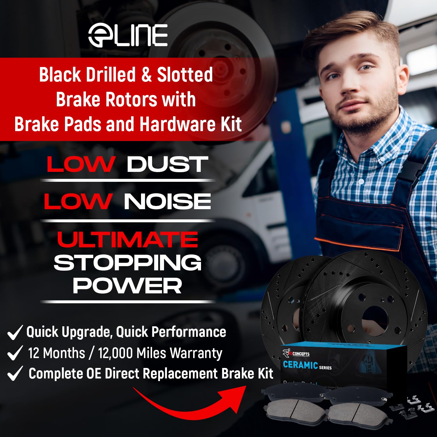 R1 Concepts Front Brake Pads and Rotors Kit - Ceramic Brake Pads with Drilled & Slotted Rotors & Hardware Kit (1BC.67071.42) for Smooth Stopping & Enhanced Performance - Perfect for Daily Commuting, Highway Driving & Performance Vehicles