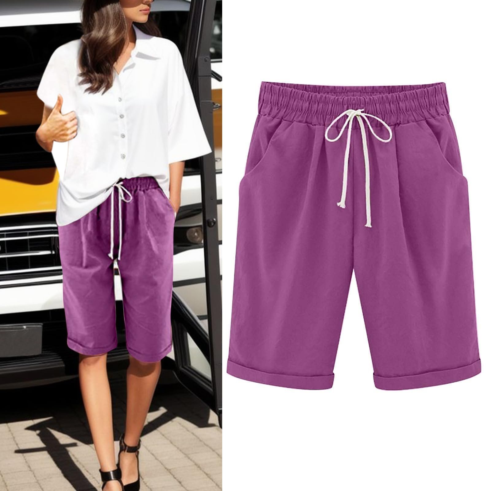 Women's Bermuda Shorts Plus Size 2024 - Elastic Waist & Drawstring for Casual Wear