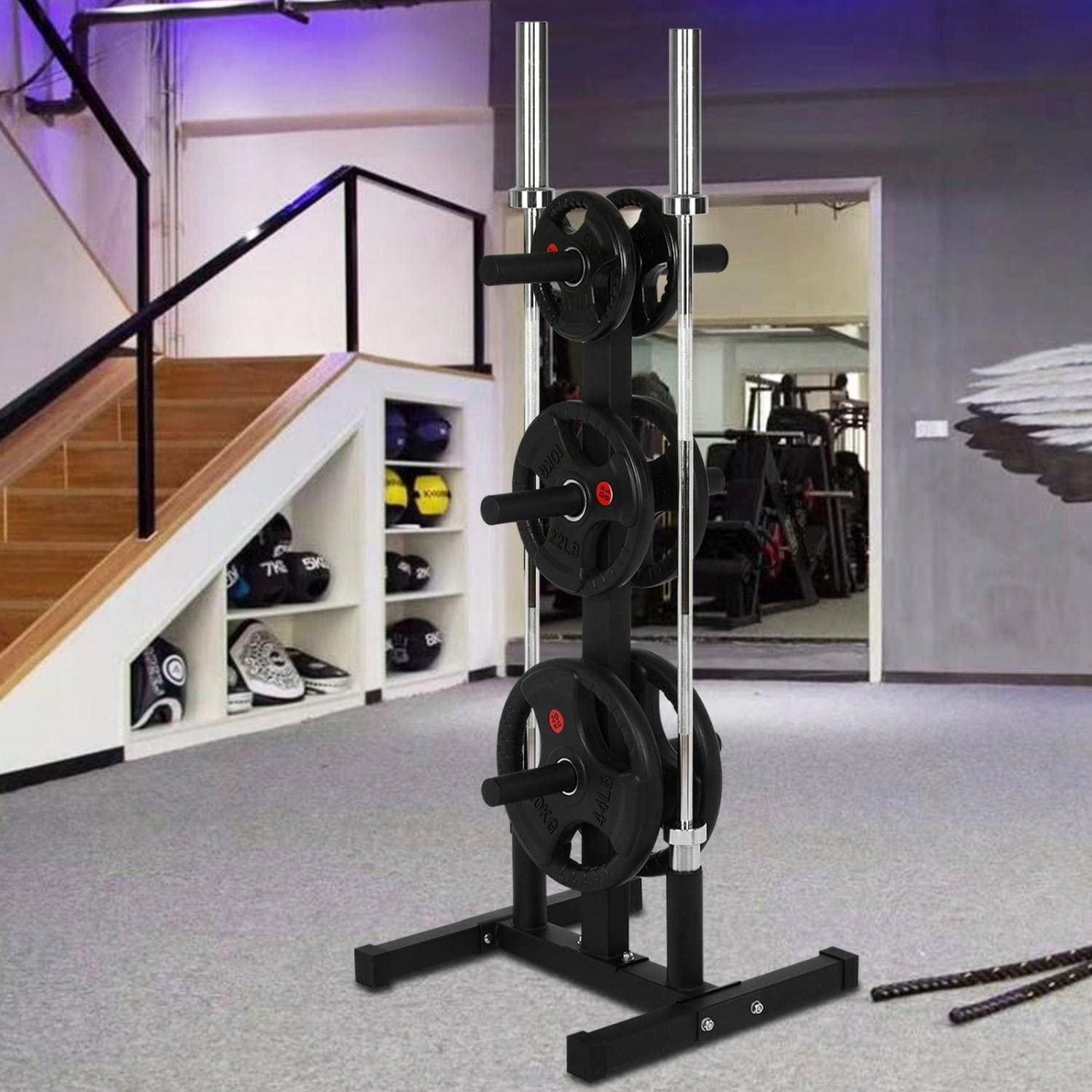 Olympic Weight Plate Rack for 2-inch Plates - Vertical Barbell Holder for Home Gym (Black) | Perfect for Weight Storage & Space Saving in Garage Gym or Fitness Room