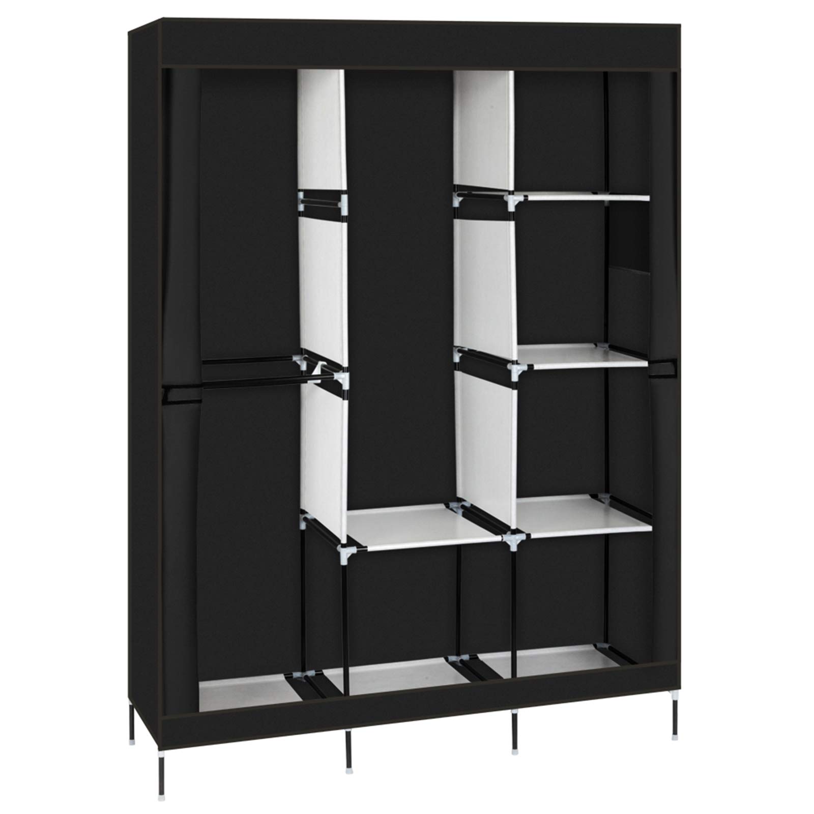 Festnight 71 Inch Portable Closet Organizer with 8 Compartments, Hanging Rack & Shelves - Non-Woven Fabric Standing Wardrobe with Steel Frame for Bedroom, Home Storage (Black) | Perfect for Small Spaces, Dorm Rooms & Apartment Organization
