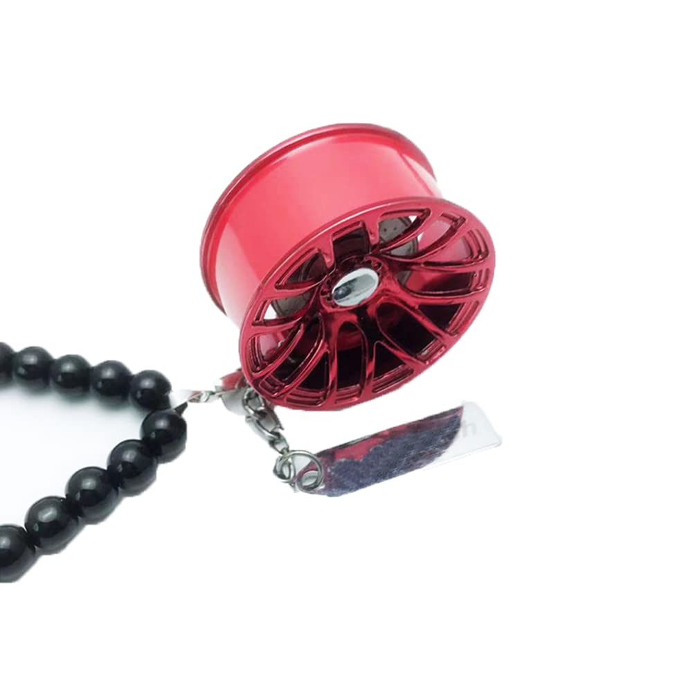 SEADEAR Red Car Rear View Mirror Pendant with Bead Hanging Chain - Wheel Rim Charms & Interior Car Ornament Accessories for Vehicle Decoration - Perfect for Gifts, Personalization, and Enhancing Car Aesthetics