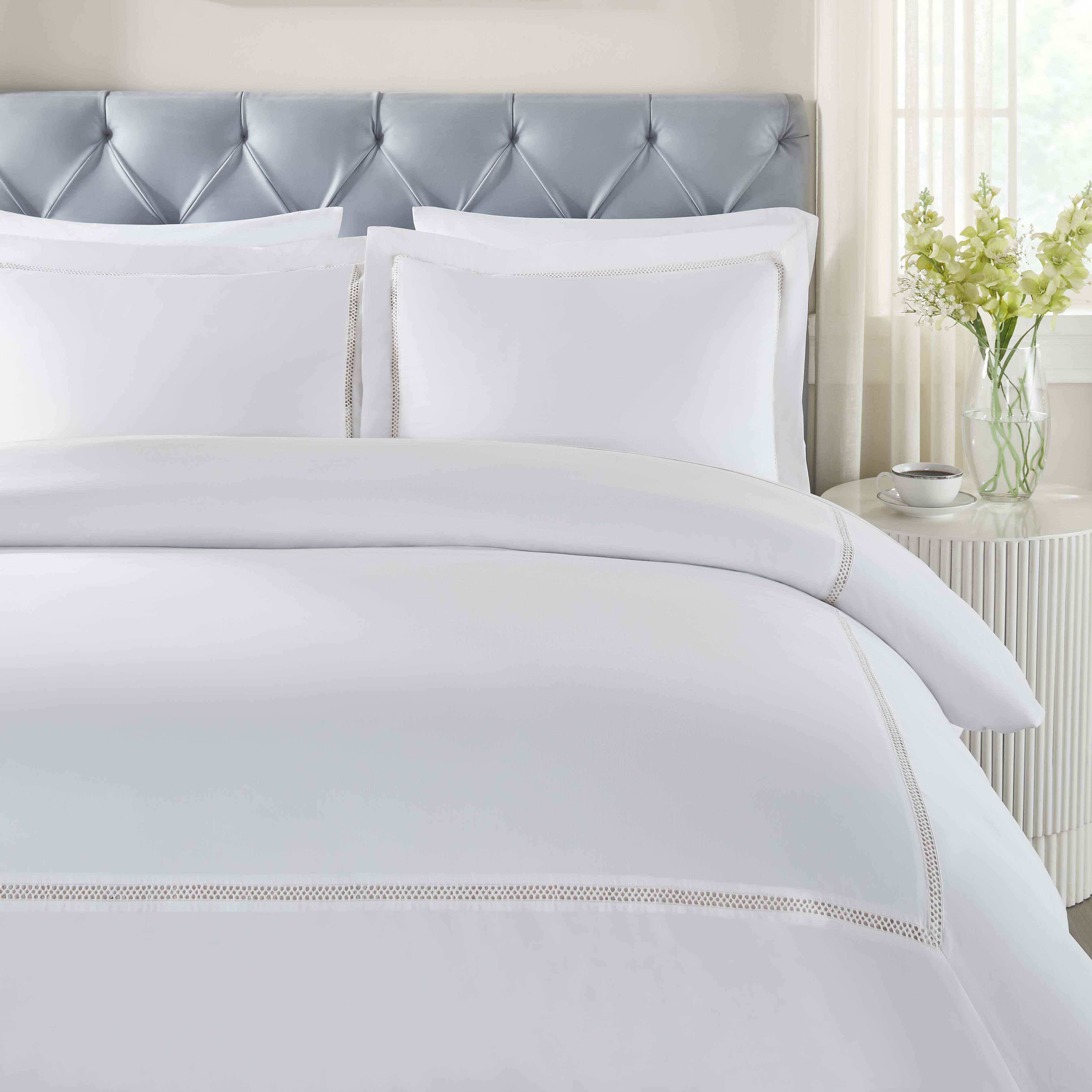 Riverton Cotton Cross Stitch Embroidered 3-Piece Duvet Cover Set - Queen Size, Soft Breathable Bedding for Cozy Bedroom Decor & Guest Room Essentials