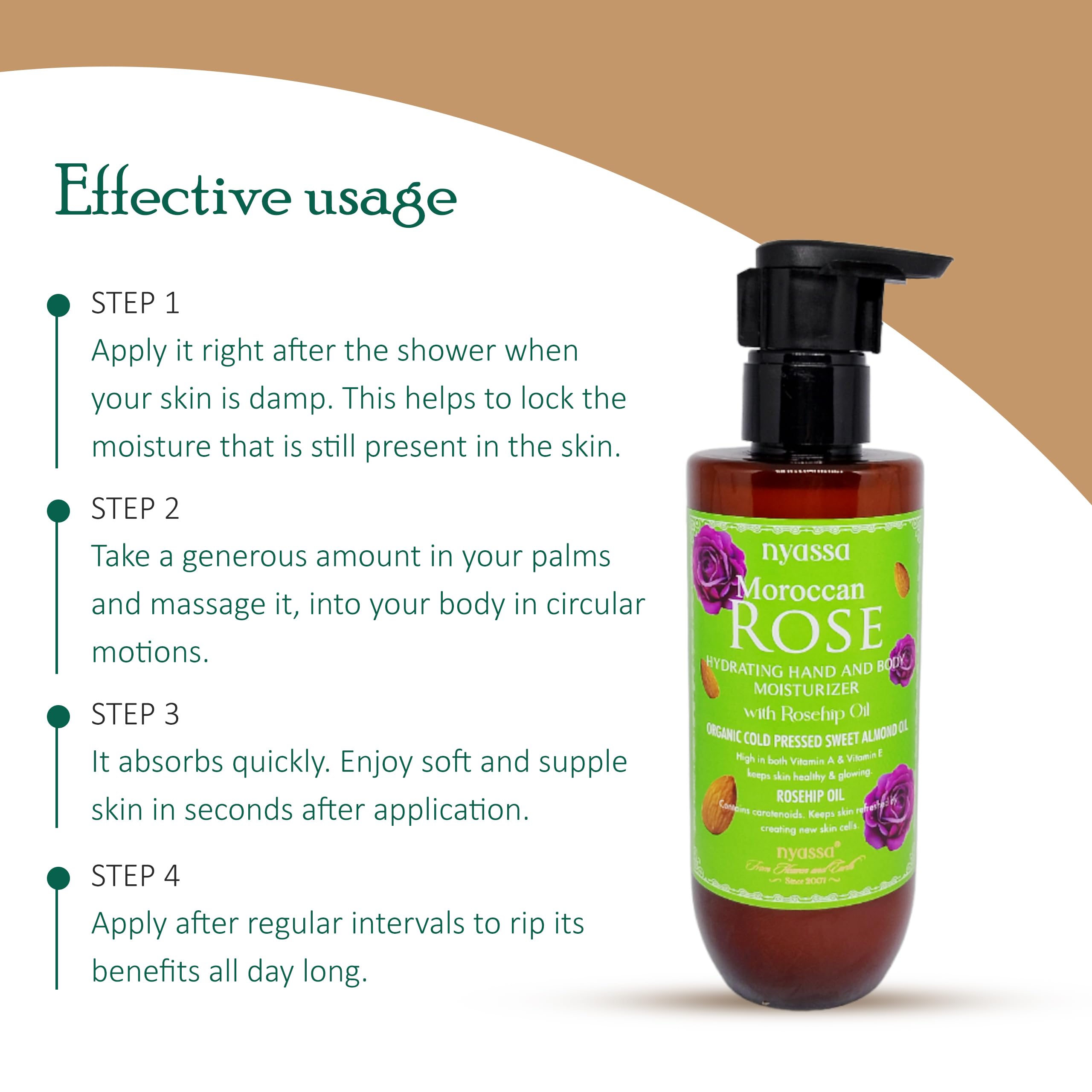 Nyassa Moroccan Rose Hand and Body Moisturizer with Rosehip Oil & Organic Sweet Almond Oil - 200ml Hydrating Lotion for Dry Skin, Anti-Aging & Glowing Complexion | Paraben-Free, Sulfate-Free, Vegan & Cruelty-Free | Perfect for Daily Skincare Routine, Spa Days & Gift Giving