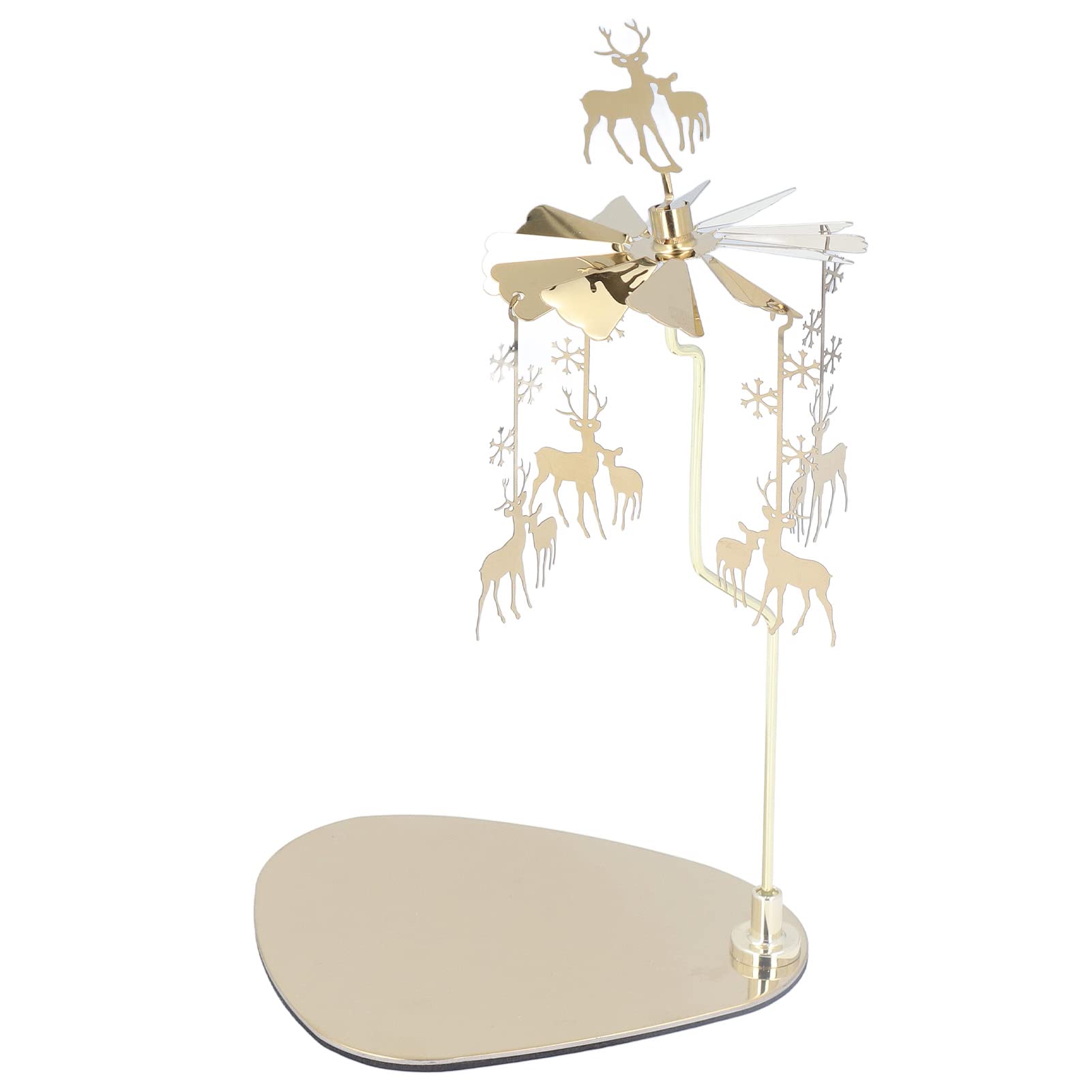 Rotating Golden Snowflake Deer Candle Holder - European Stainless Steel Aromatherapy Candlestick with Round Plate for Romantic Home Decor, Wedding Centerpiece & Holiday Table Setting (No Candle Cup Included)