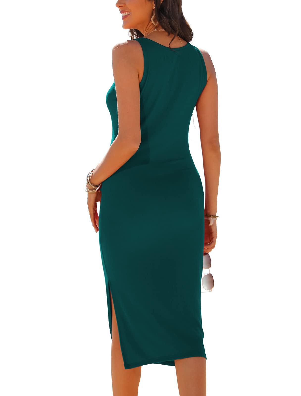 HWOKEFEIYU Women's 2025 Ribbed Tank Midi Dress - Sleeveless Casual Summer Dress for Beach, Party & Everyday Wear