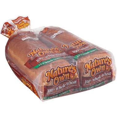 Nature's Own 100% Whole Wheat Bread - 20 oz Loaf, 2 Count (Pack of 3) | Healthy Sandwich Bread for School Lunches & Family Breakfast | High Fiber Whole Grain Bread for Toast & Deli Sandwiches