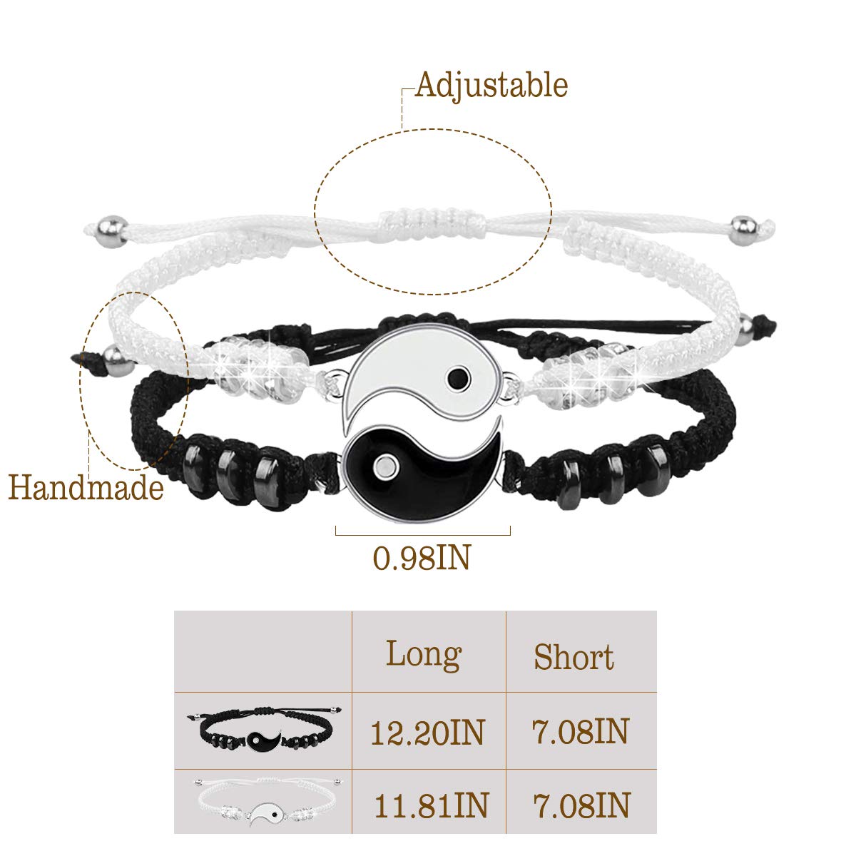 Best Friend Bracelets for 2 - Matching BFF Bracelets Set, Yin Yang Friendship Bracelets for Men & Women - Perfect for Couples, Besties & Gift Giving